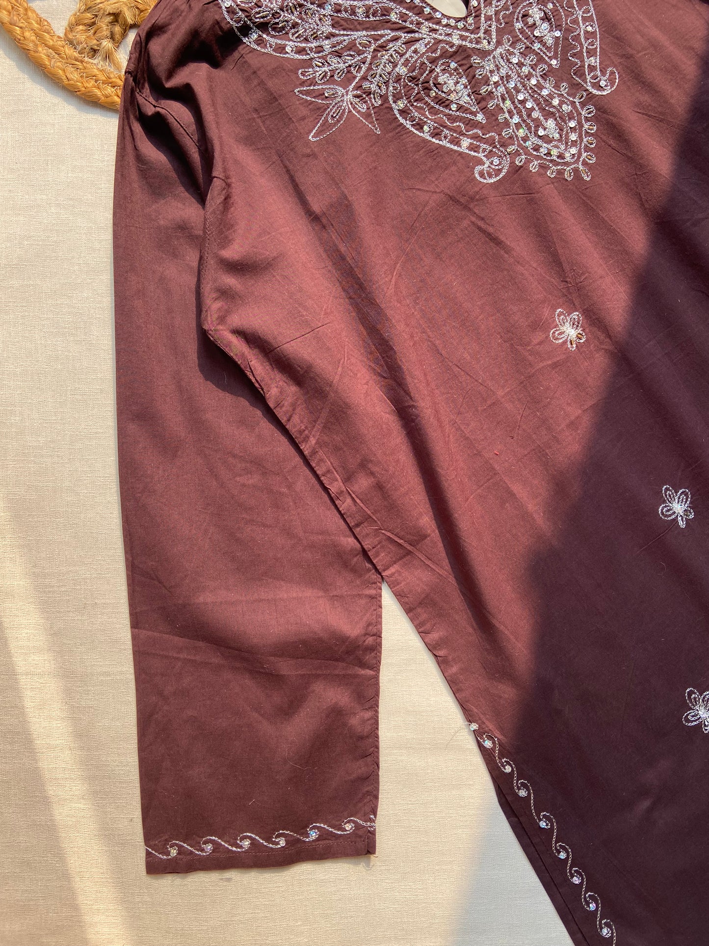 Women’s Maroon Embroidered Cotton Kurti