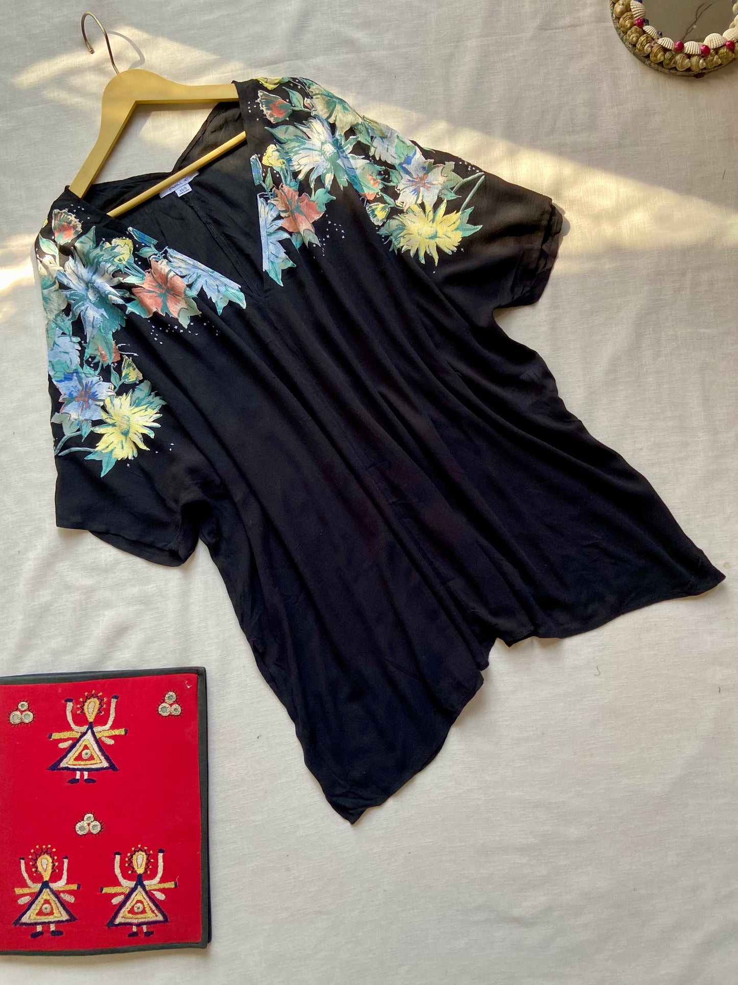 Black Floral Printed Kaftan Top for Women