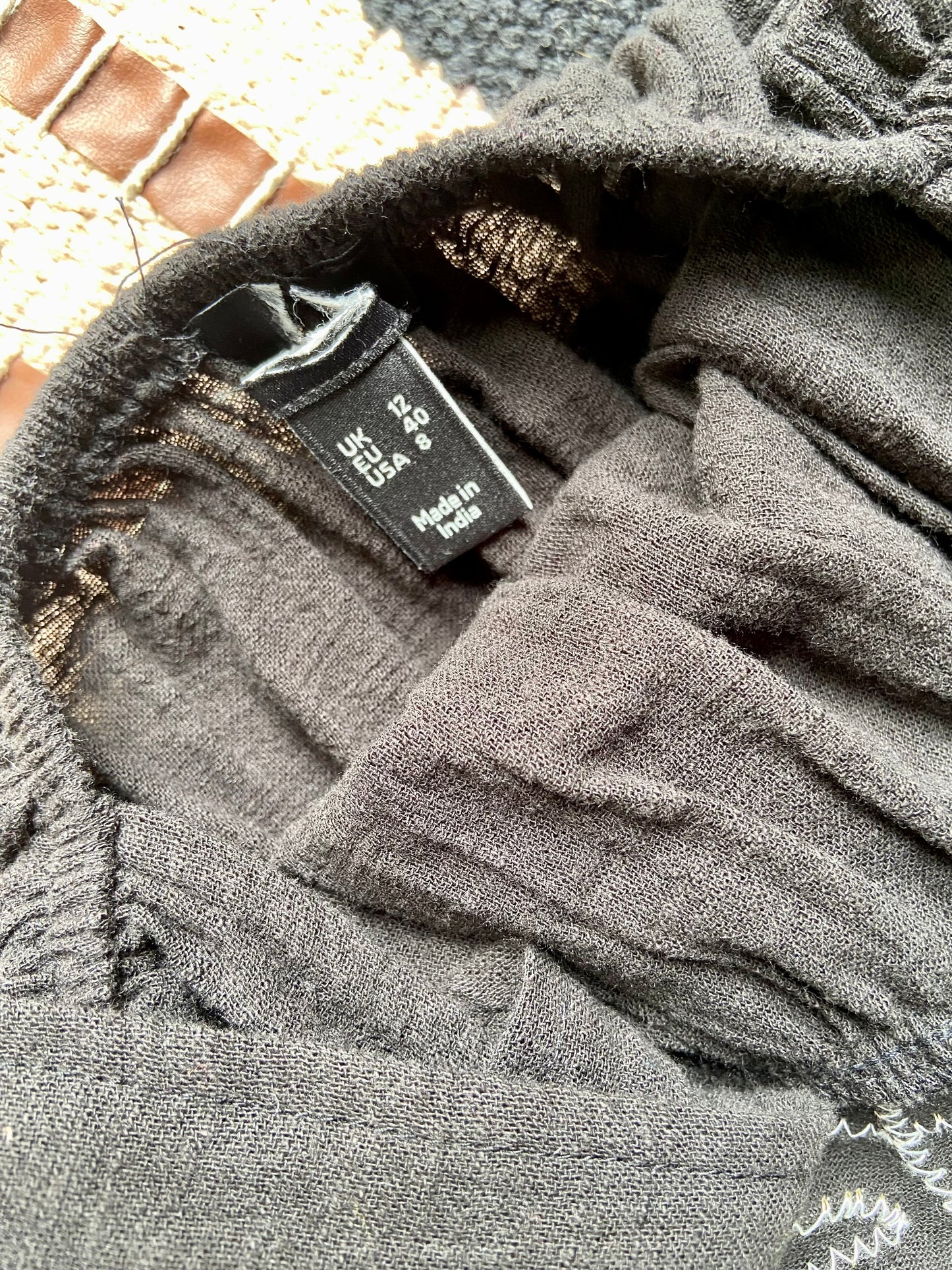 Boho Black Sleeveless Maxi Dress with White Embroidery