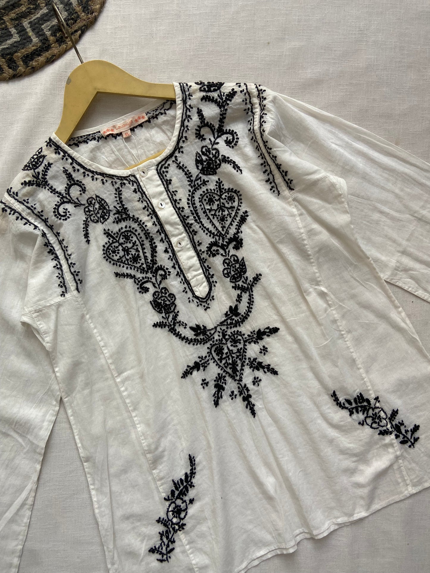 Midnight Leaf Embroidered Tunic Top