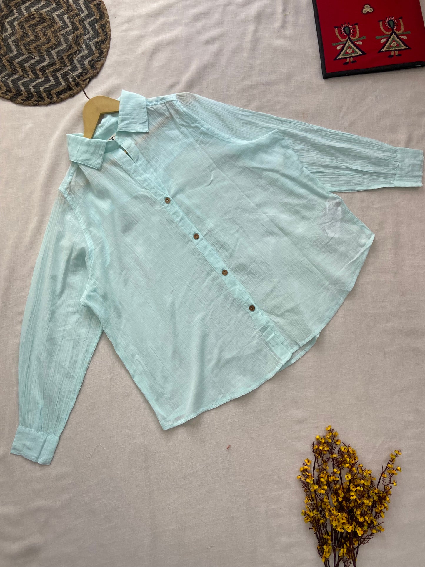 Light Blue Cotton Casual Shirt for Women