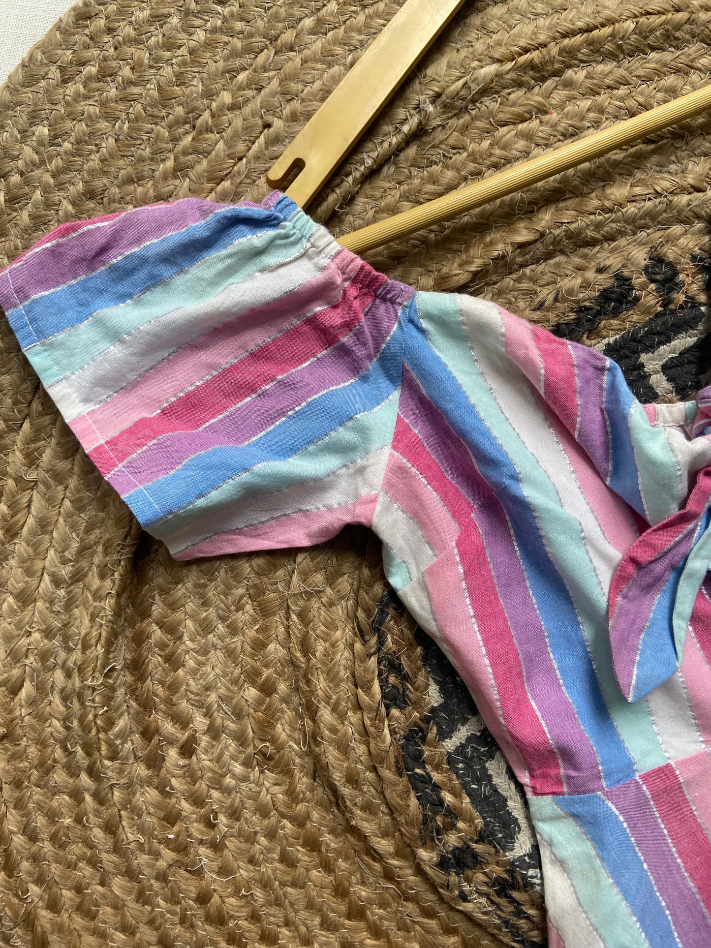 Women's Striped Puff Sleeve Mini Dress with Front Tie – Summer Casual Wear