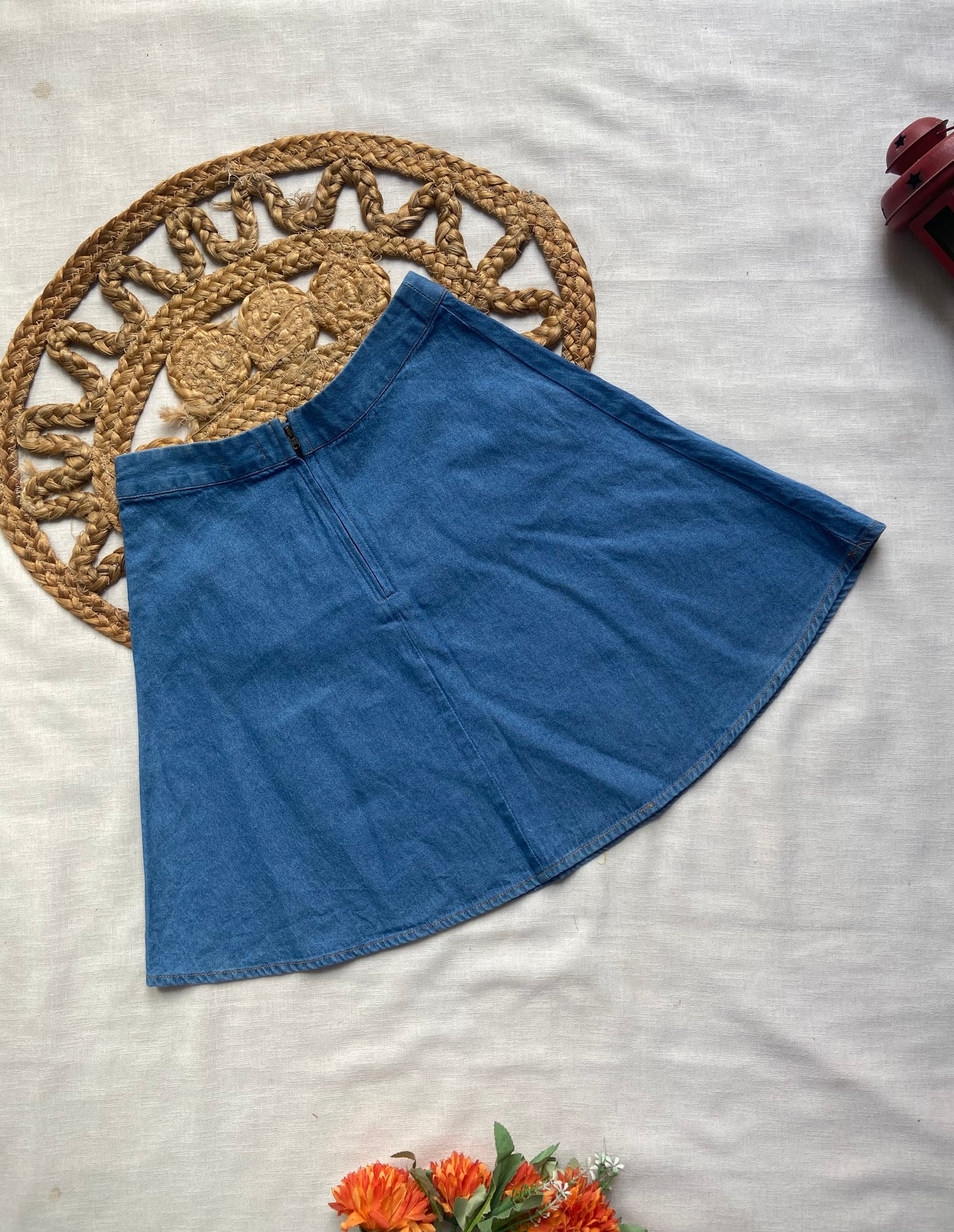 Blue Denim A-Line Mini Skirt for Women