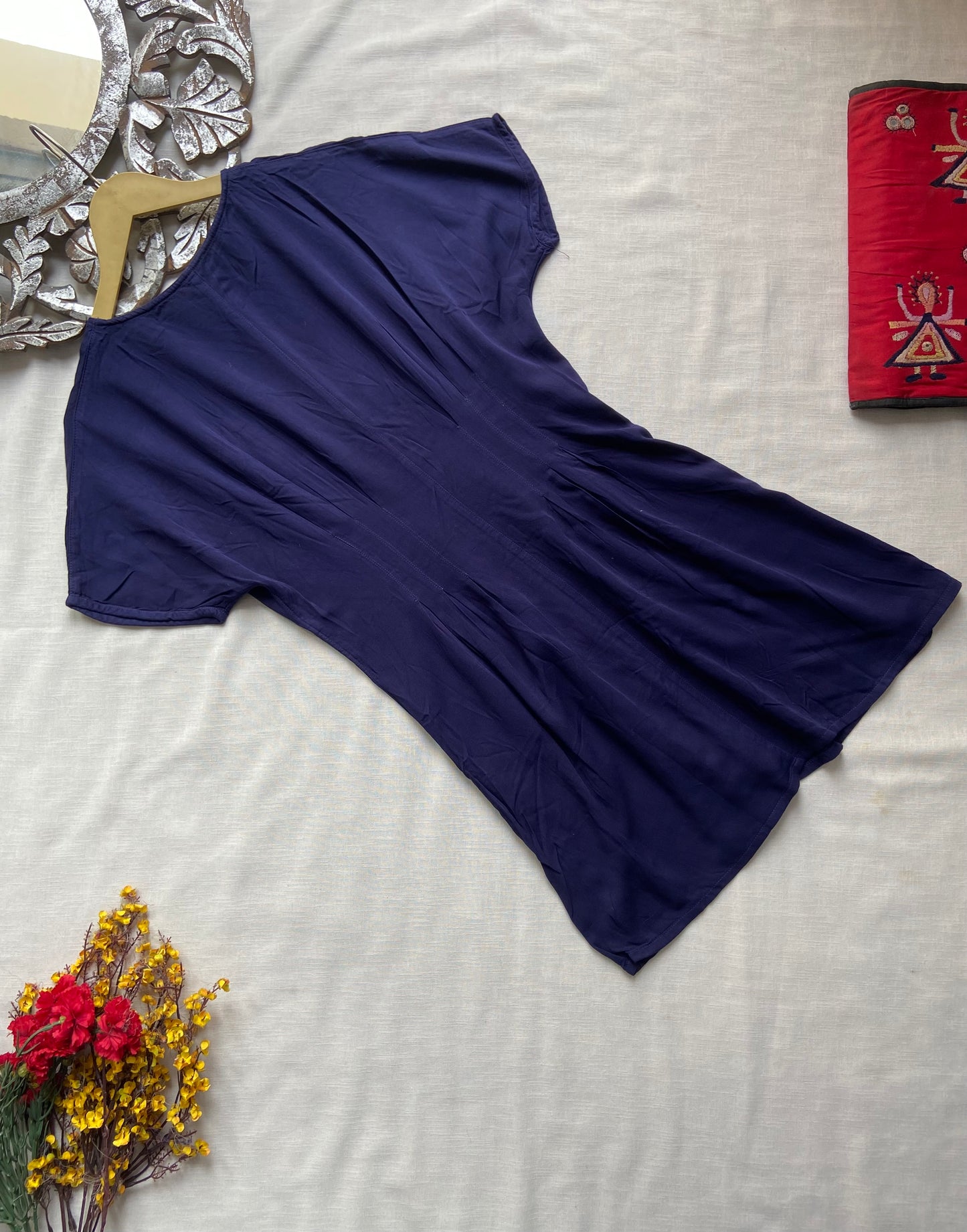 Blue V Neck Button Down Mini Dress