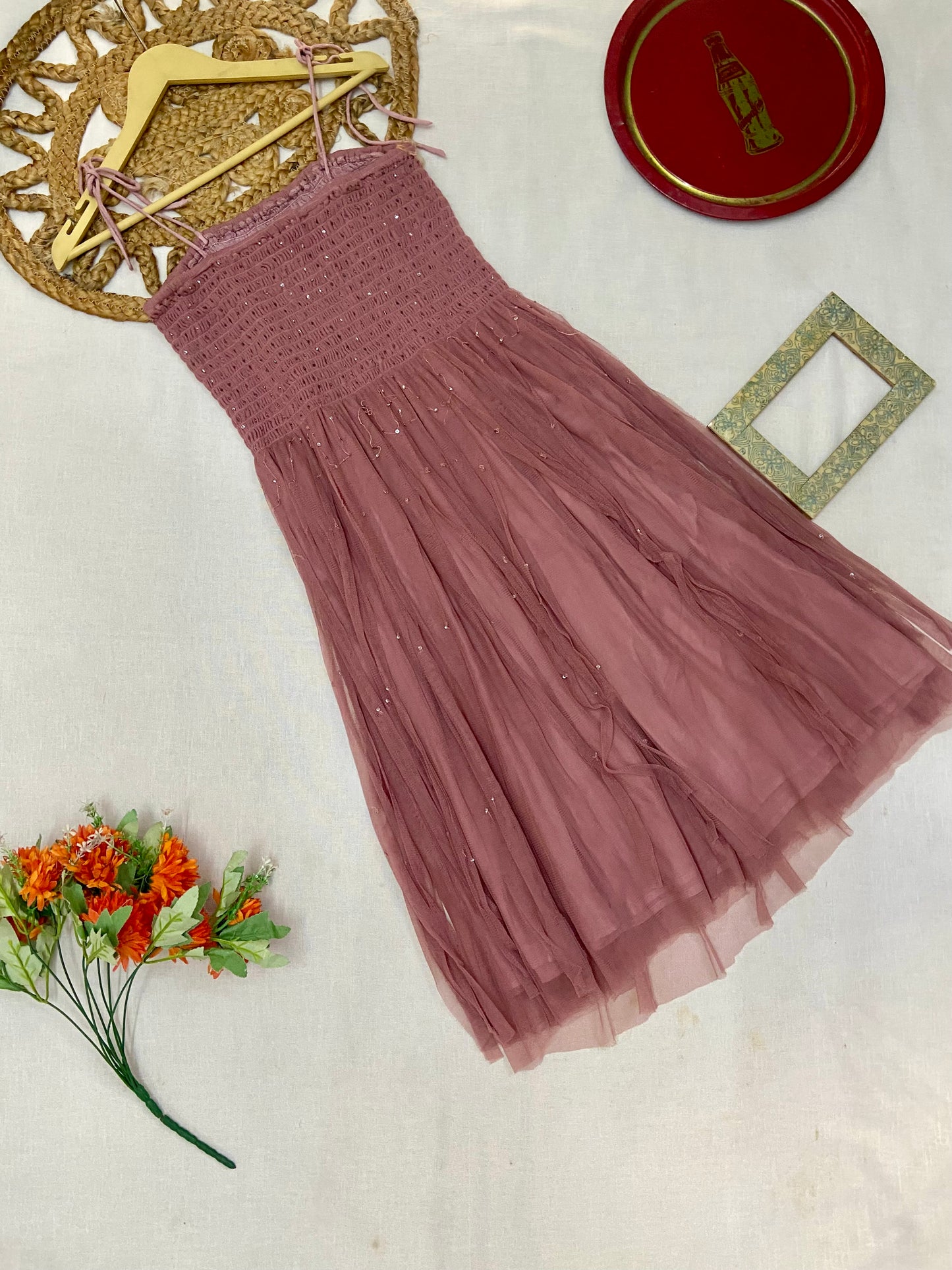 Women’s Mauve Sleeveless Midi Dress with Sequin Detail