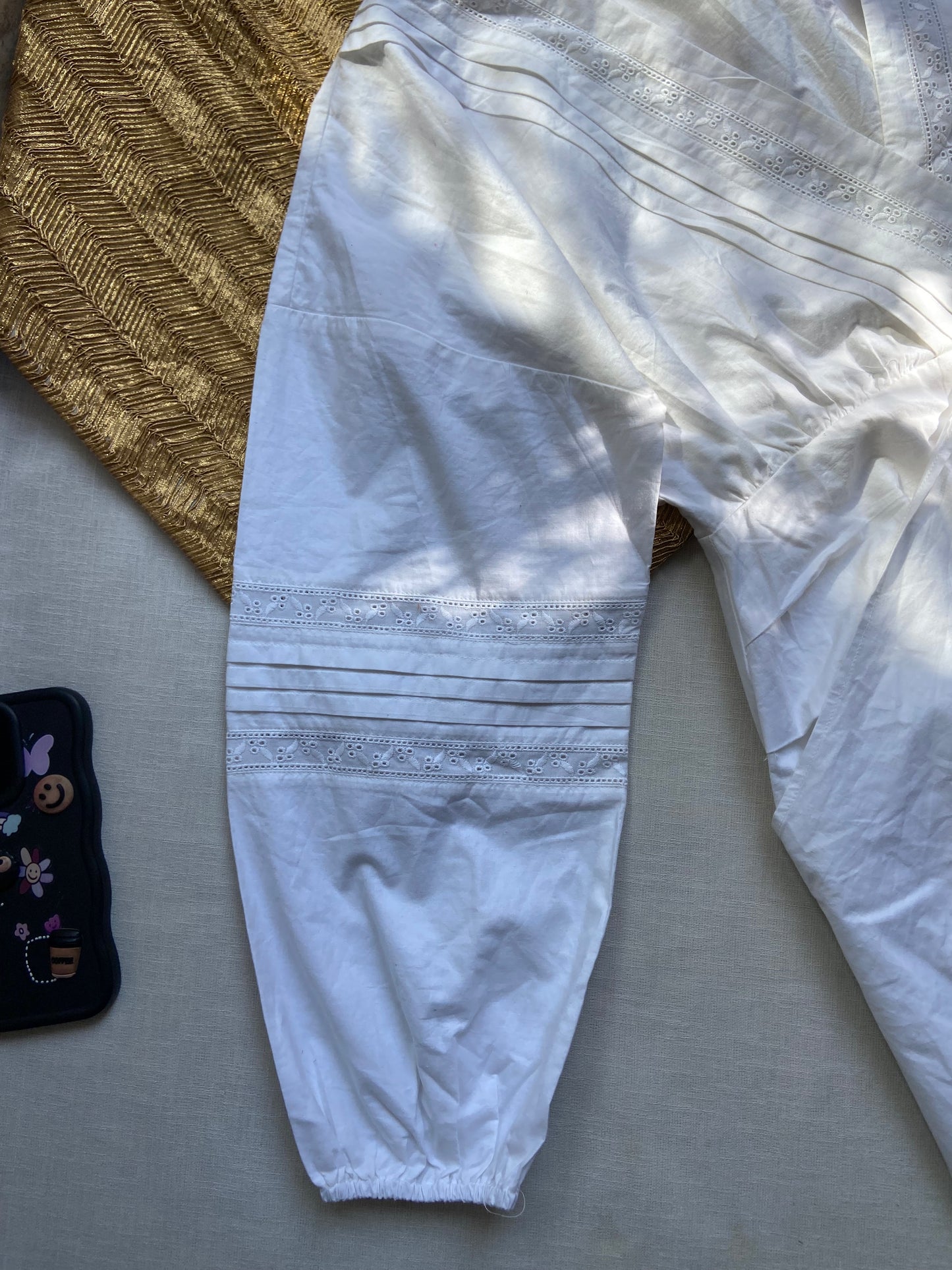 White Cotton Wrap Dress with Long Sleeves