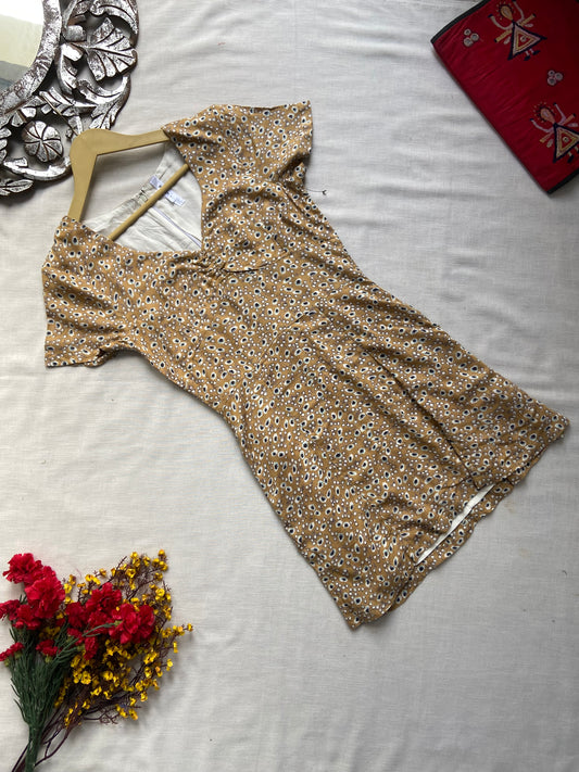 Mustard printed Mini Dress