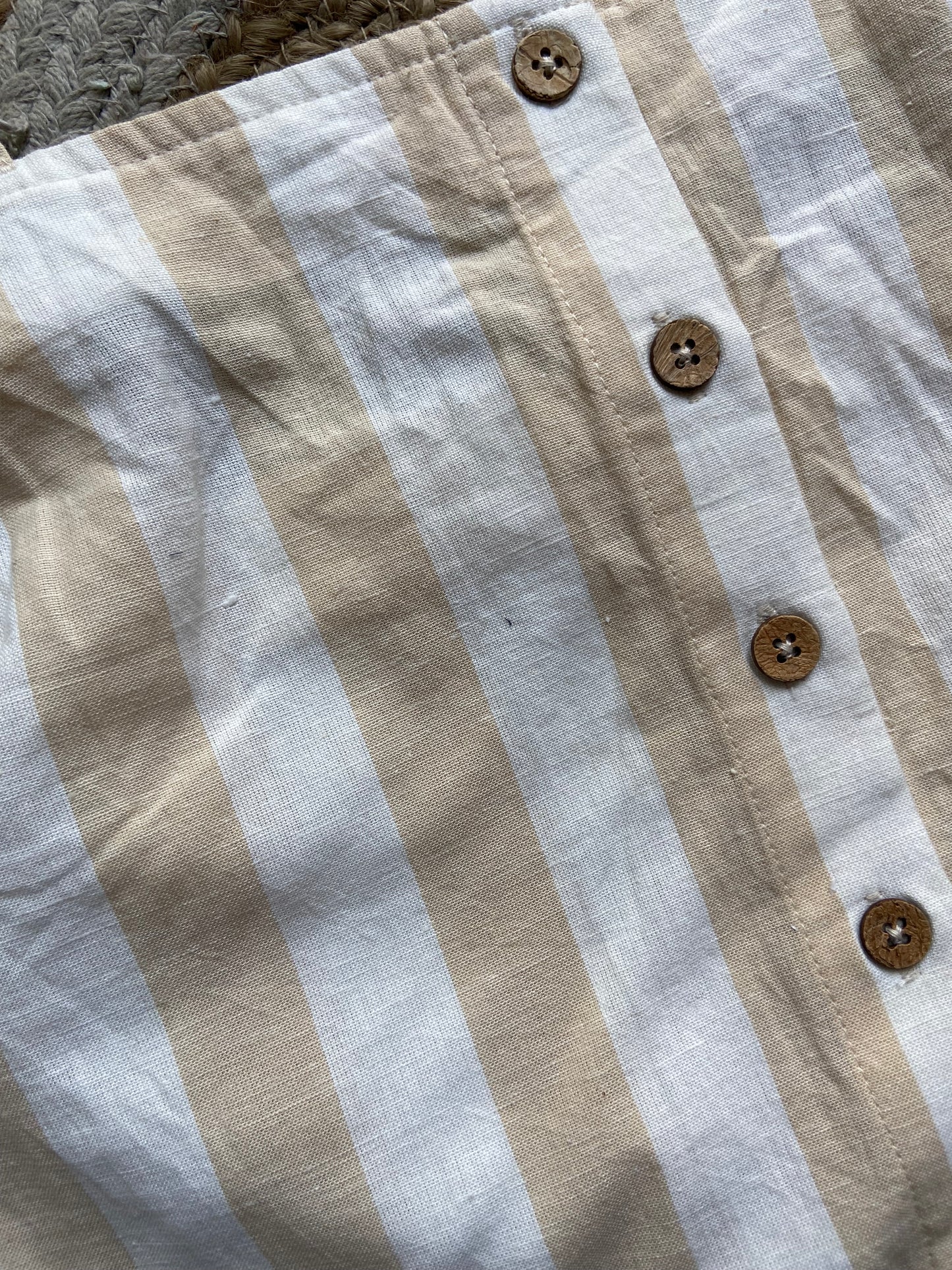 Women's Beige & White Striped Cotton Crop Top – Sleeveless Button-Down Style