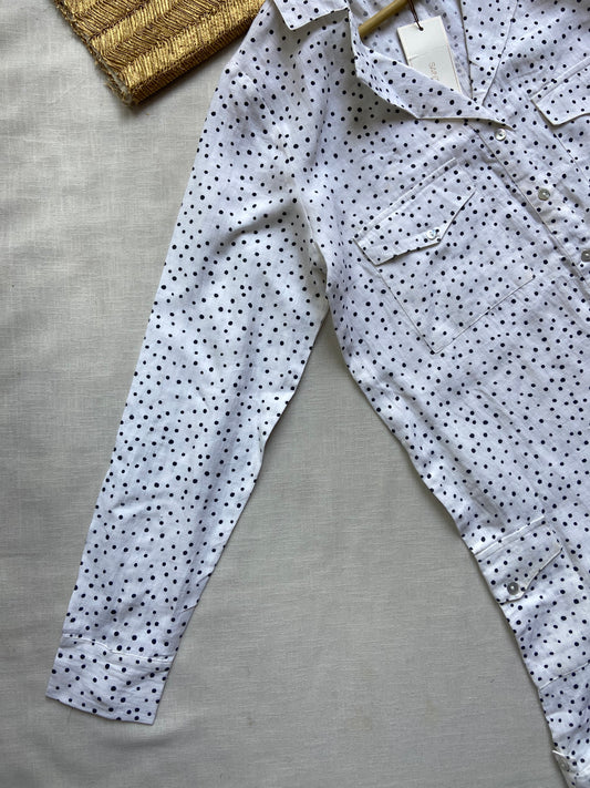 White Polka Dot Long Sleeve Romper