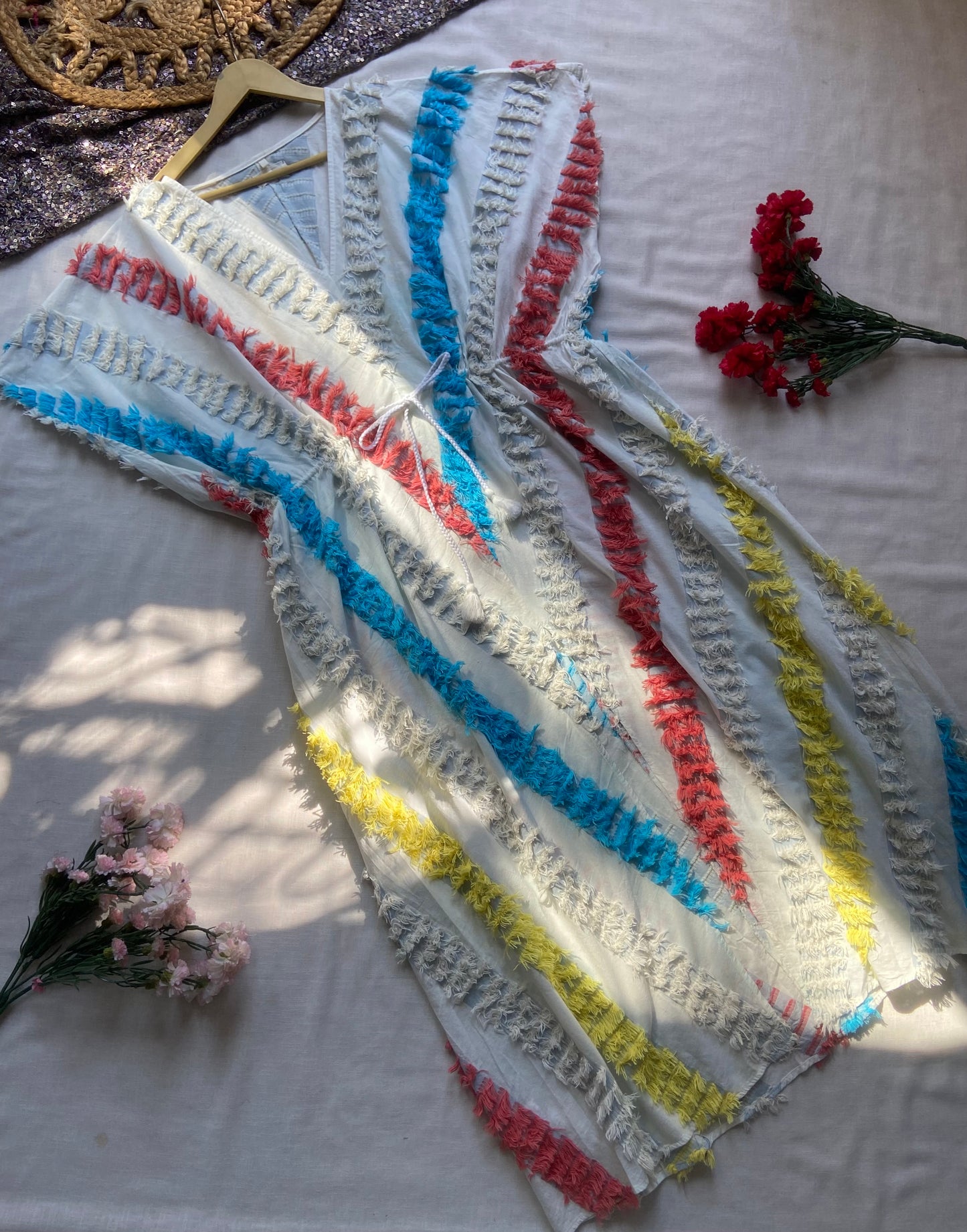 Women's Multicolor Striped Tassel Kaftan Dress