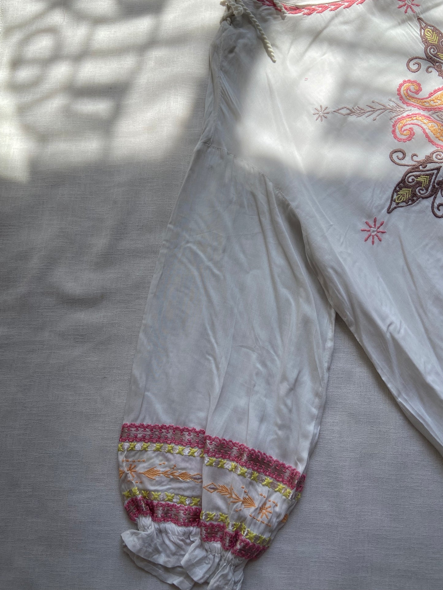 Boho Chic White Embroidered Peasant Top