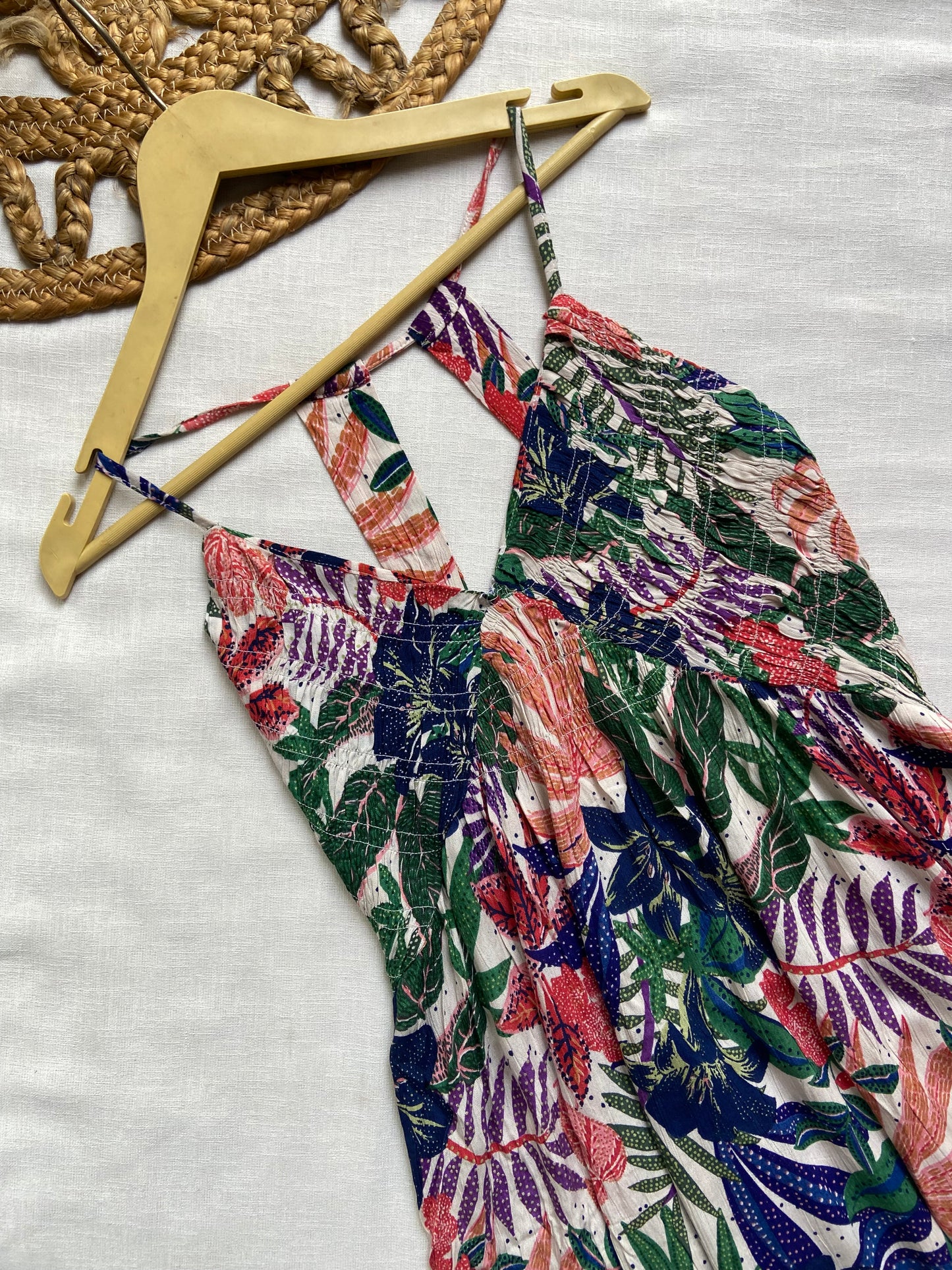 Multi Colour Tropical Print Midi Dress