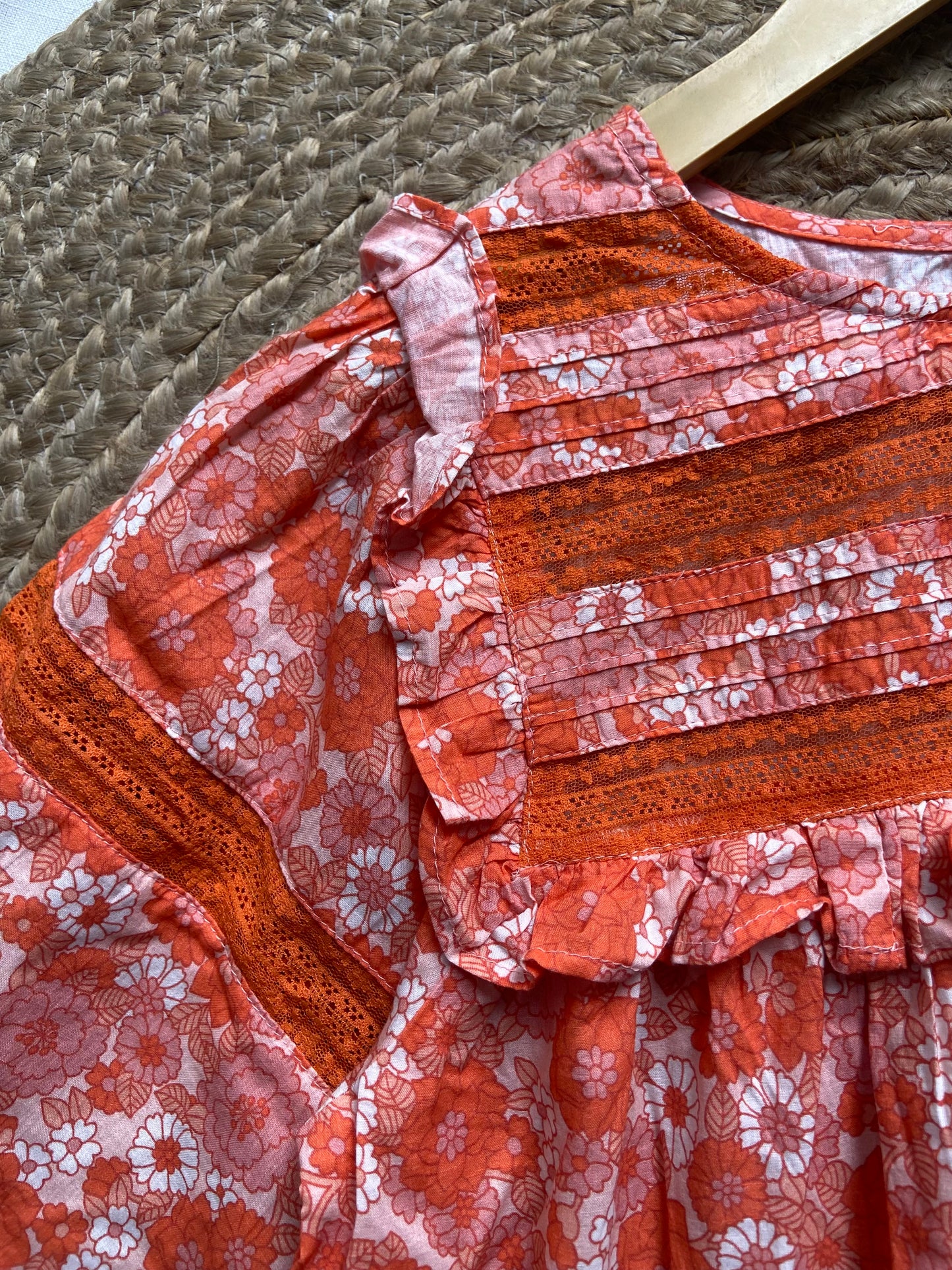 Women's Boho Floral Print Top with Puff Sleeves and Frill Detail – Casual Ethnic Style