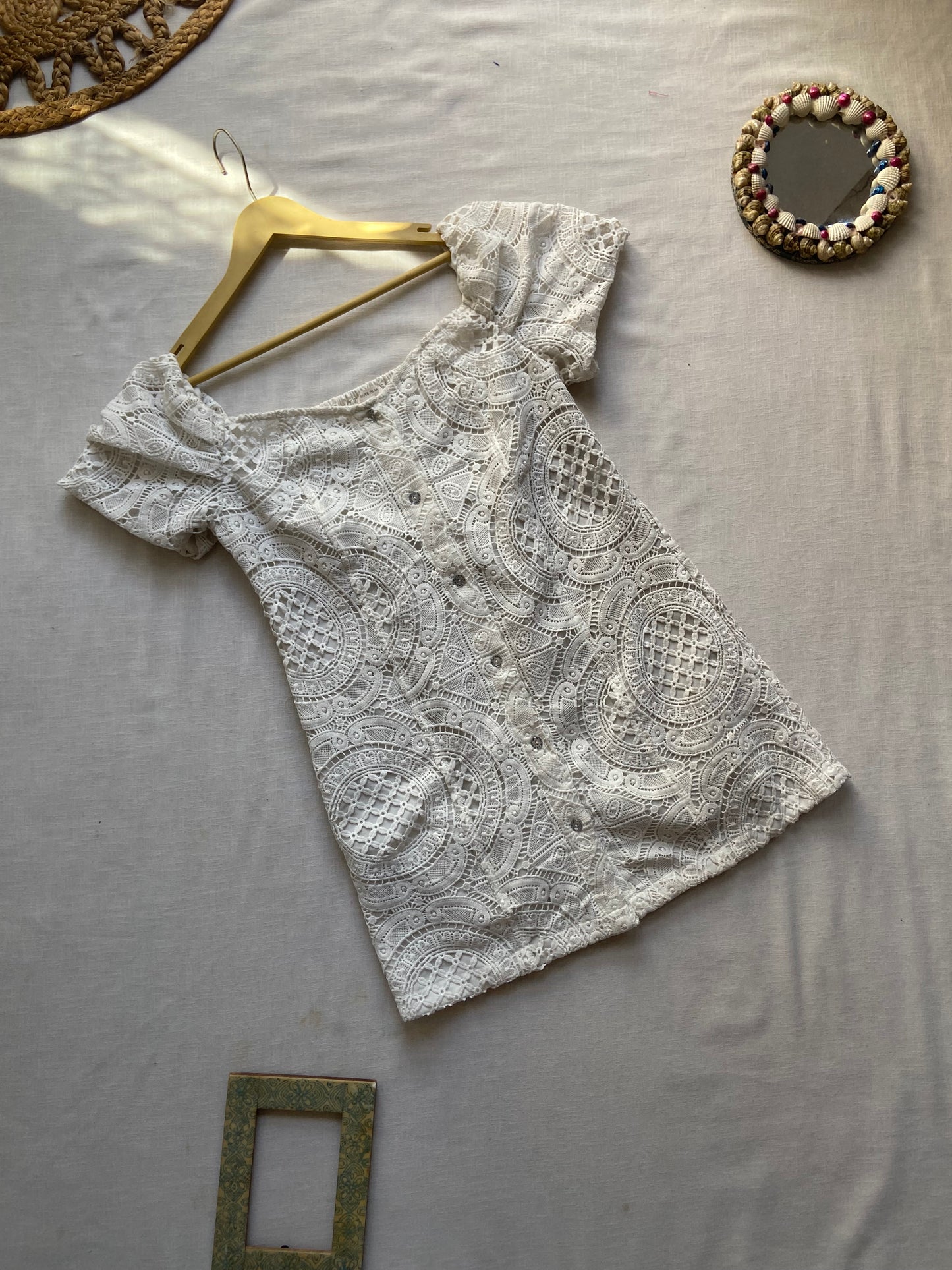 White Hacoba Button Down Mini Dress