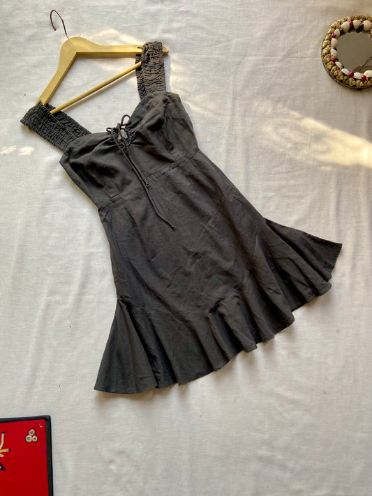 Black Sleeveless Mini Dress with Smocked Straps