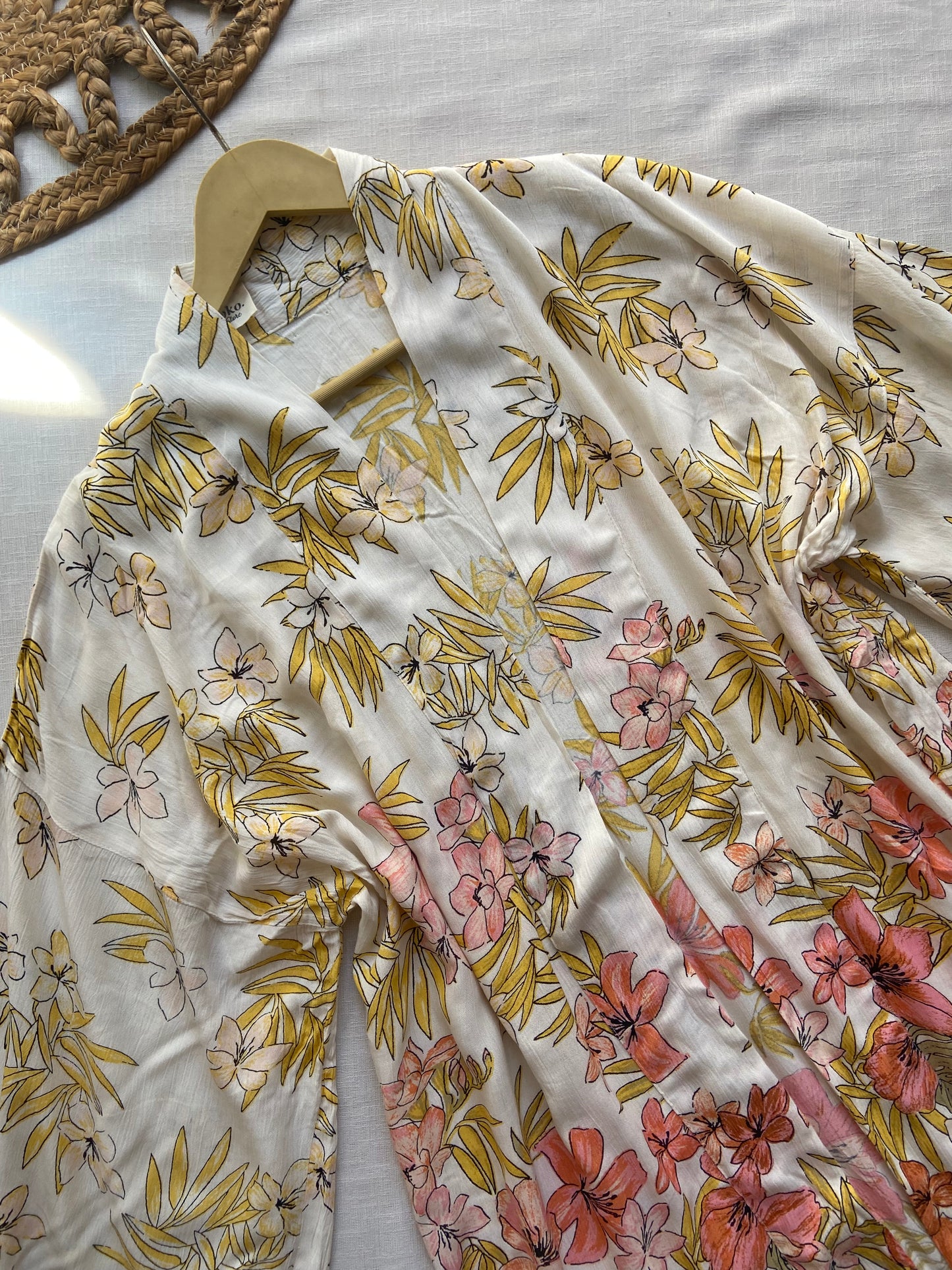 Beige Floral Long Beach Shrug