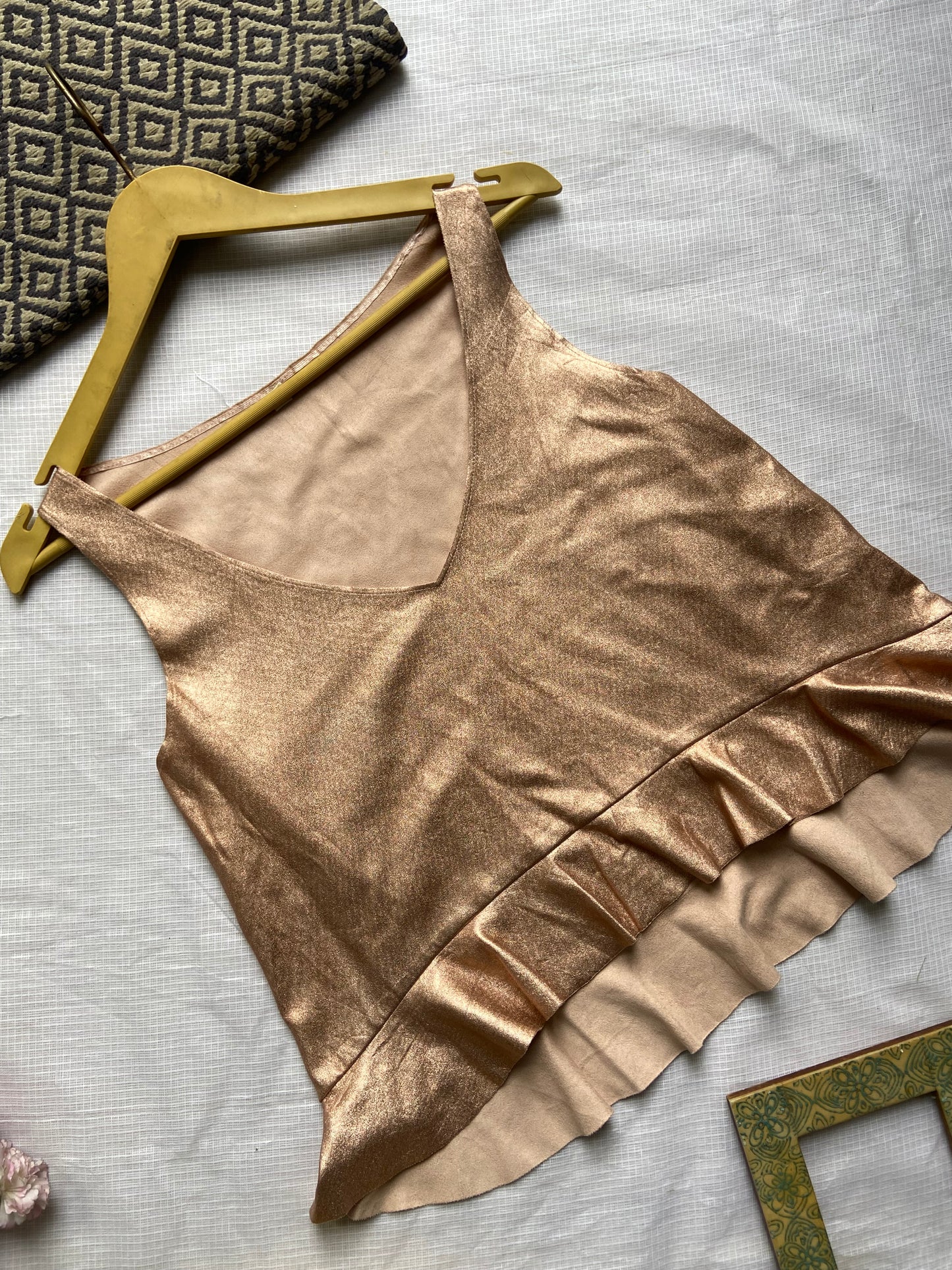 Shimmer Ruffle Hem Sleeveless Party Top