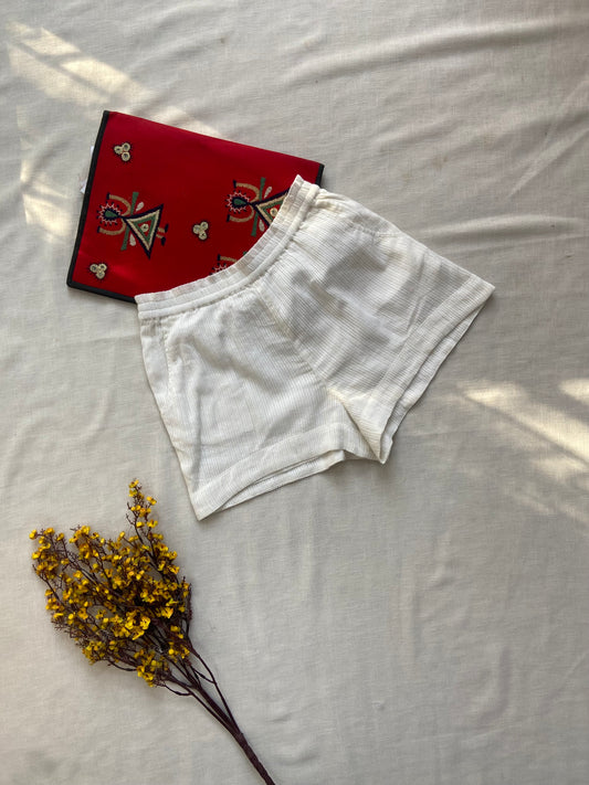 Women's White Ribbed Lounge Shorts with Elastic Waistband