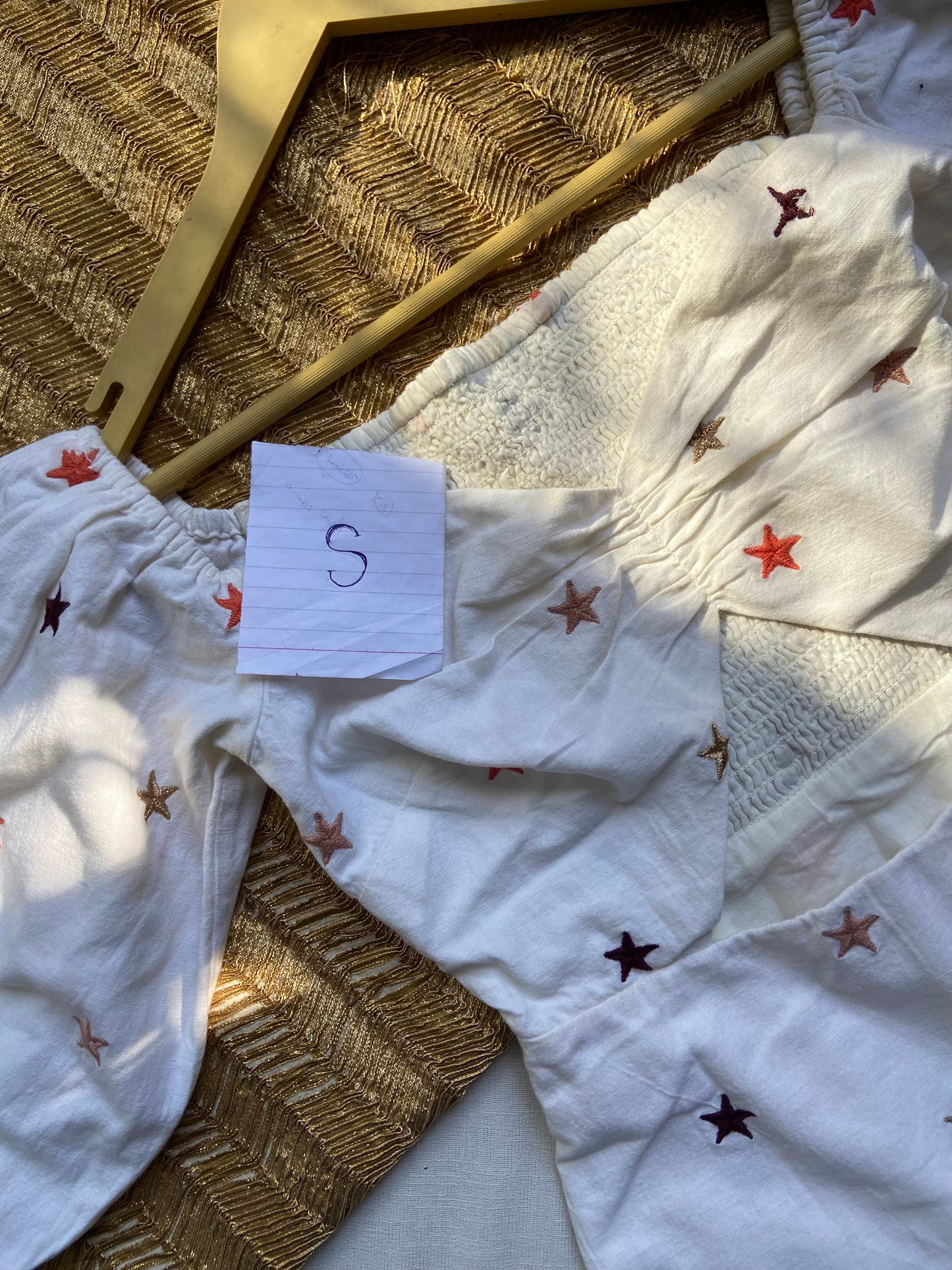 White Puff Sleeve Dress with Star Embroidery