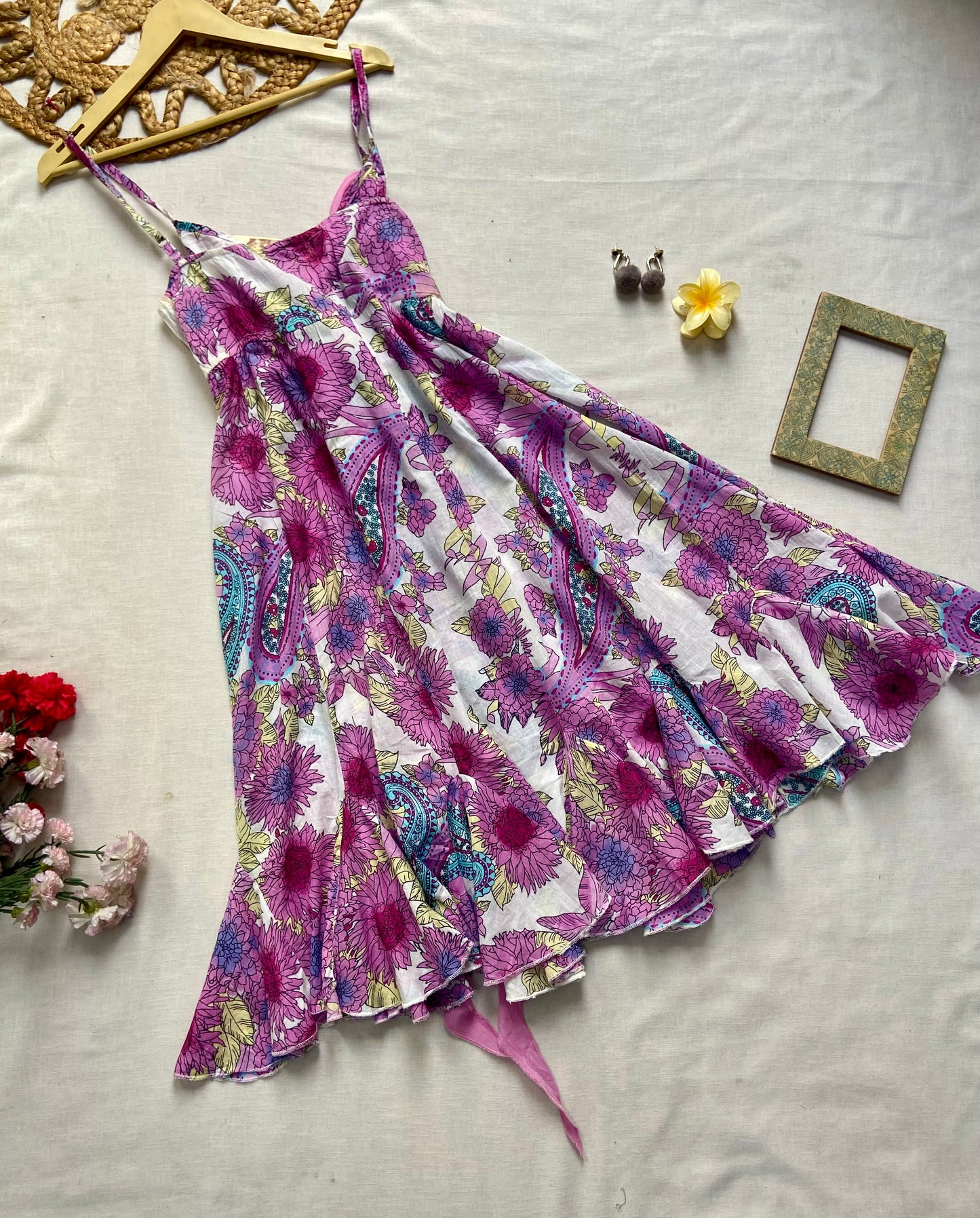 Pink Floral Front Knot Boho Dress