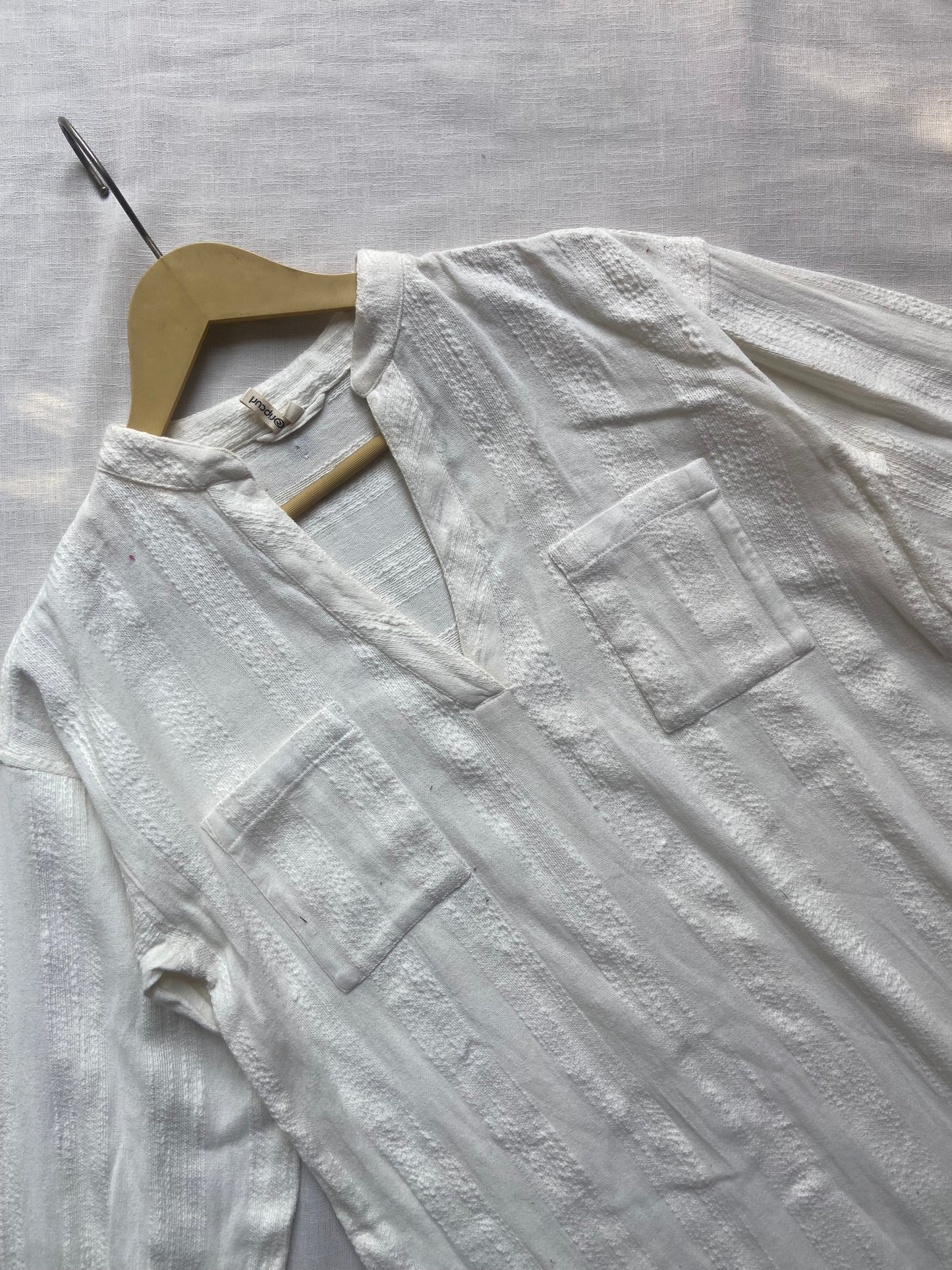 White Cotton Long Sleeve Textured Shirt for Women