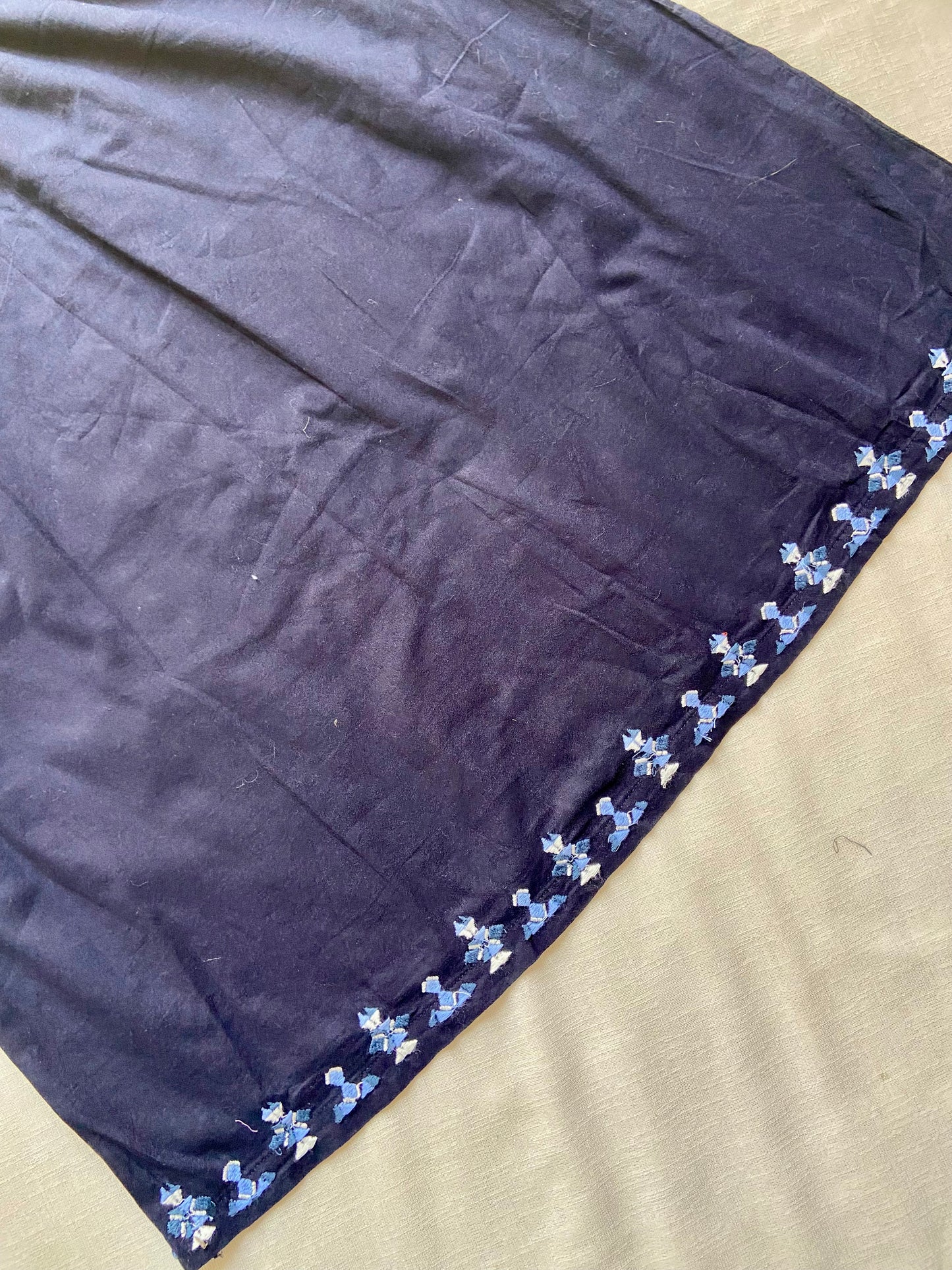 Navy Blue Embroidered Boho Tunic Dress