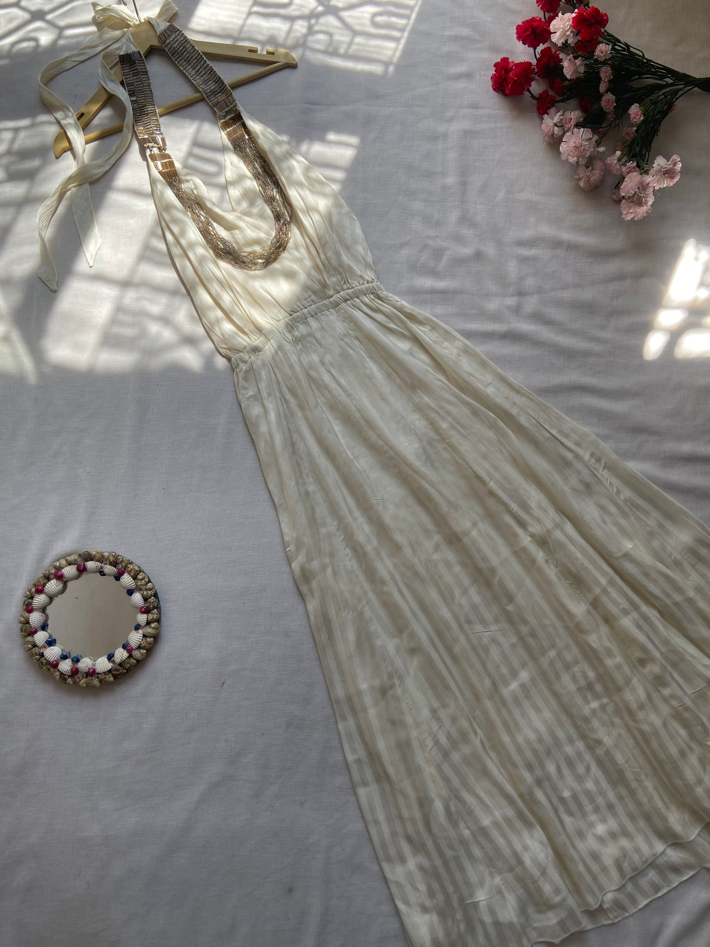 Elegant Cream Halter Neck Maxi Dress