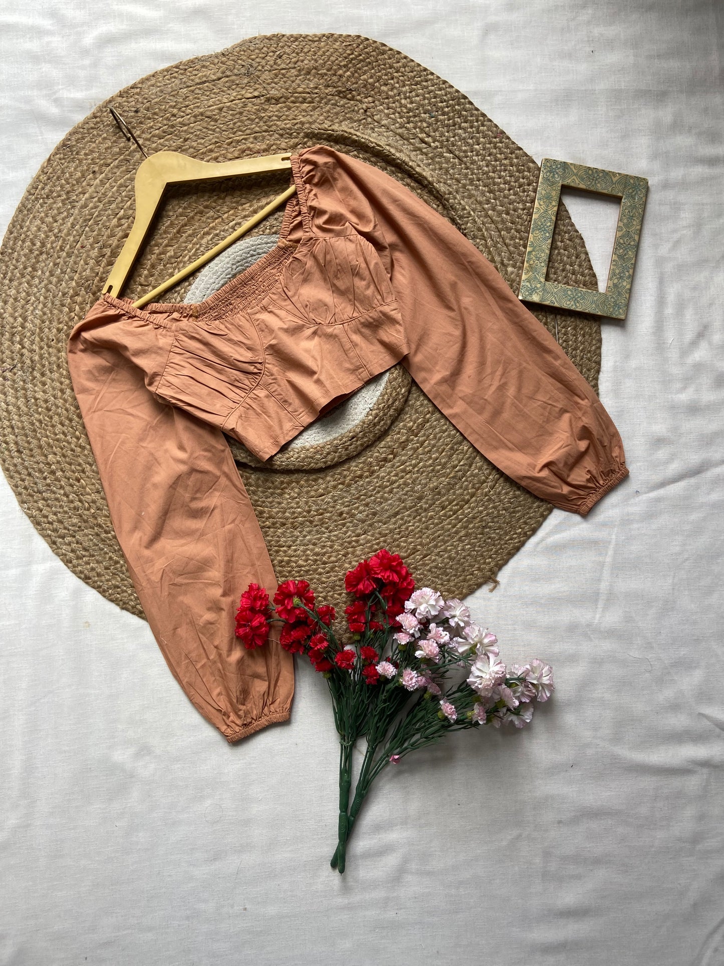 Women's Peach Puff Sleeve Crop Top – Boho Chic Style