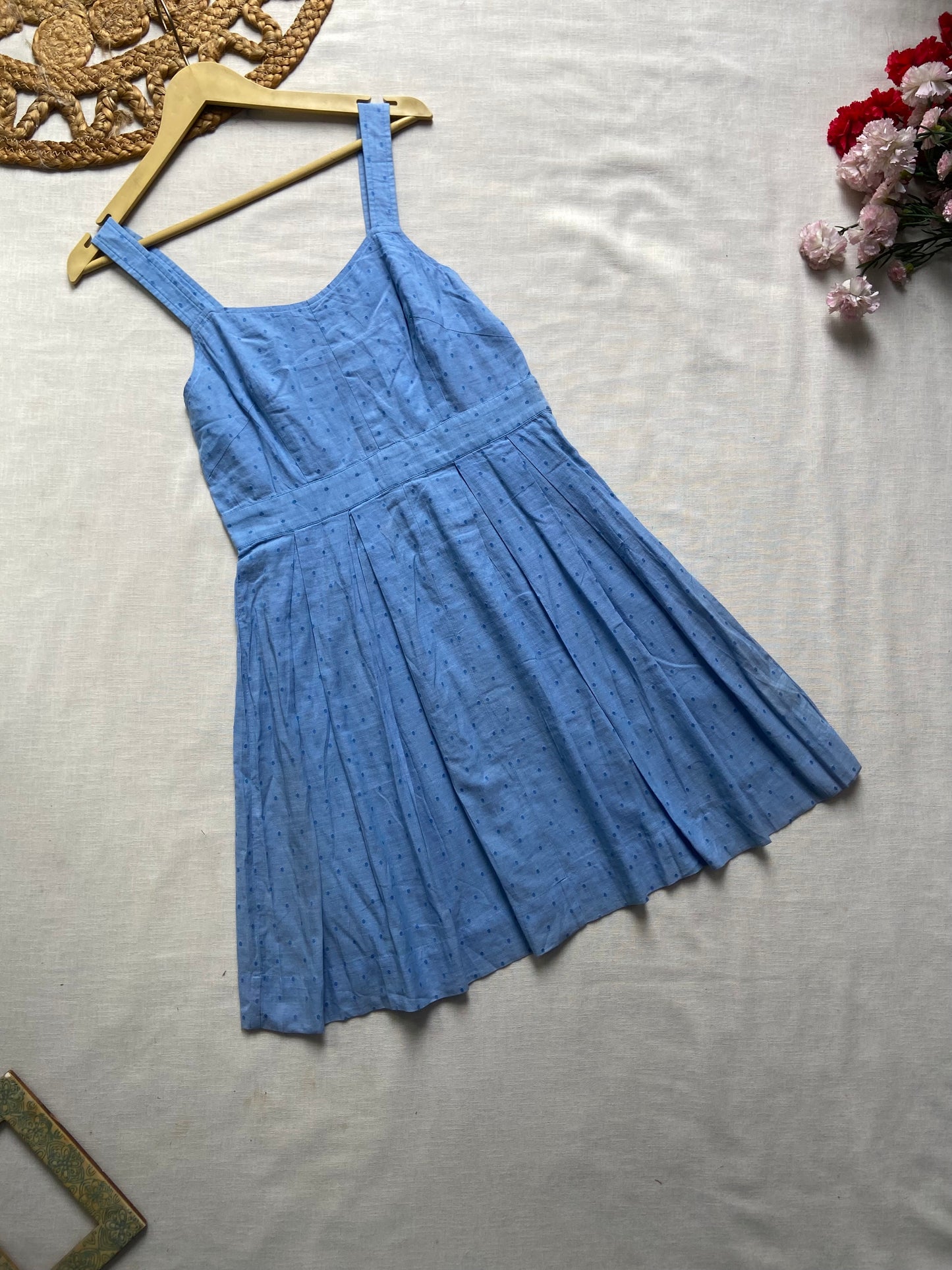 Blue Strap Cotton Mini Dress