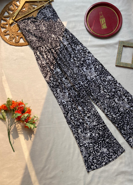 Women’s Black & White Floral Print Strapless Jumpsuit