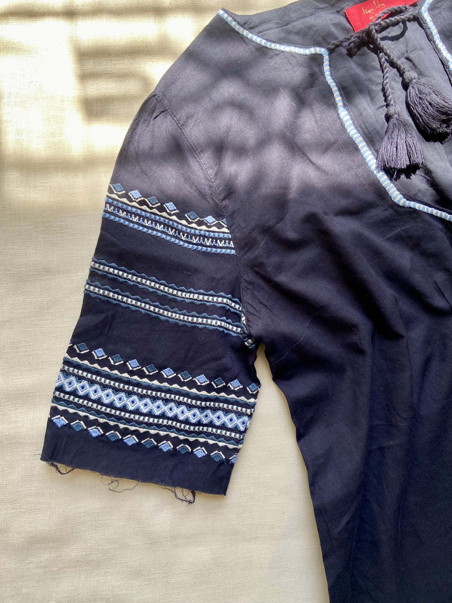 Navy Blue Embroidered Boho Tunic Dress