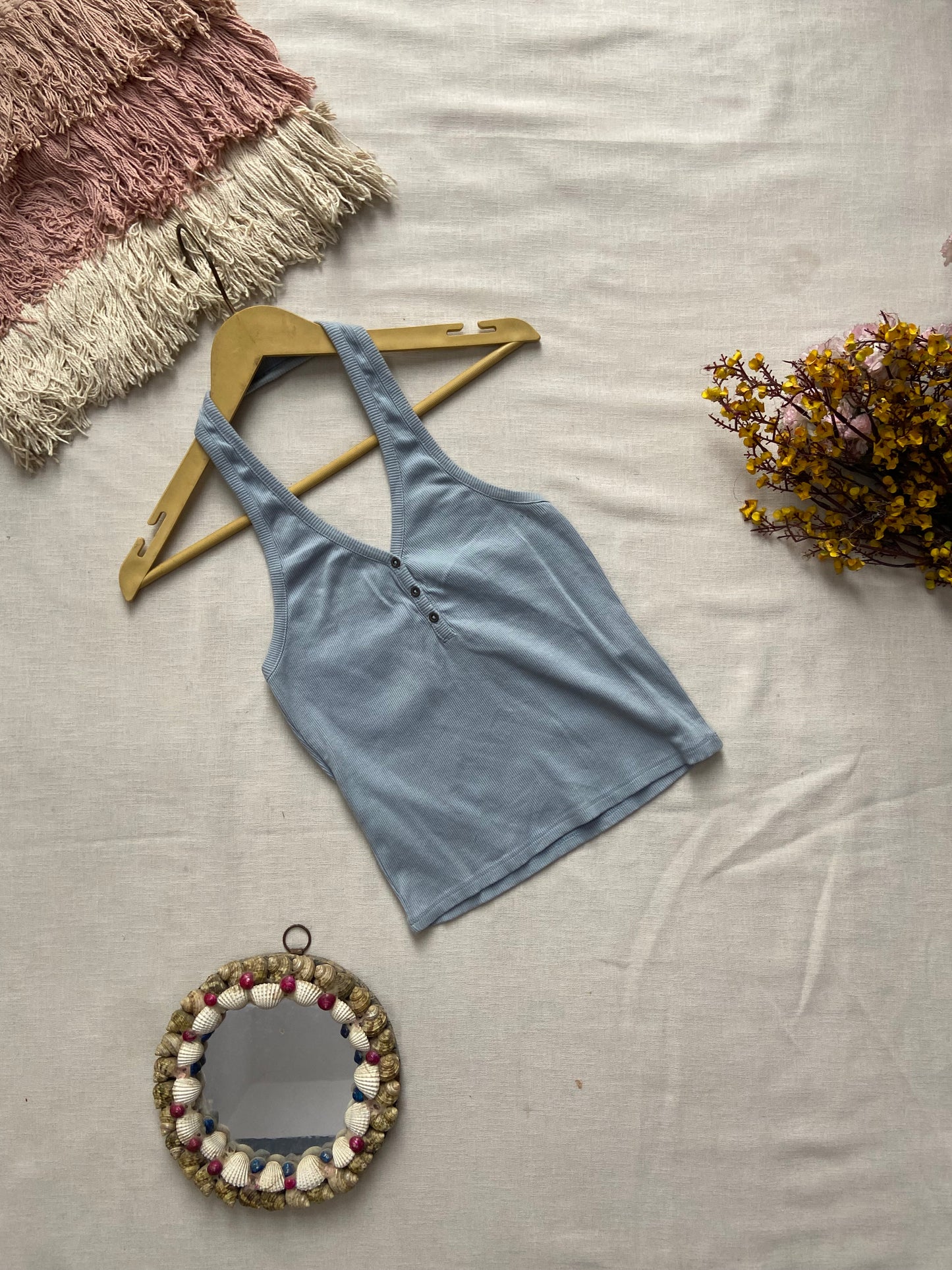 Sky Blue Ribbed Halter Neck Crop Top