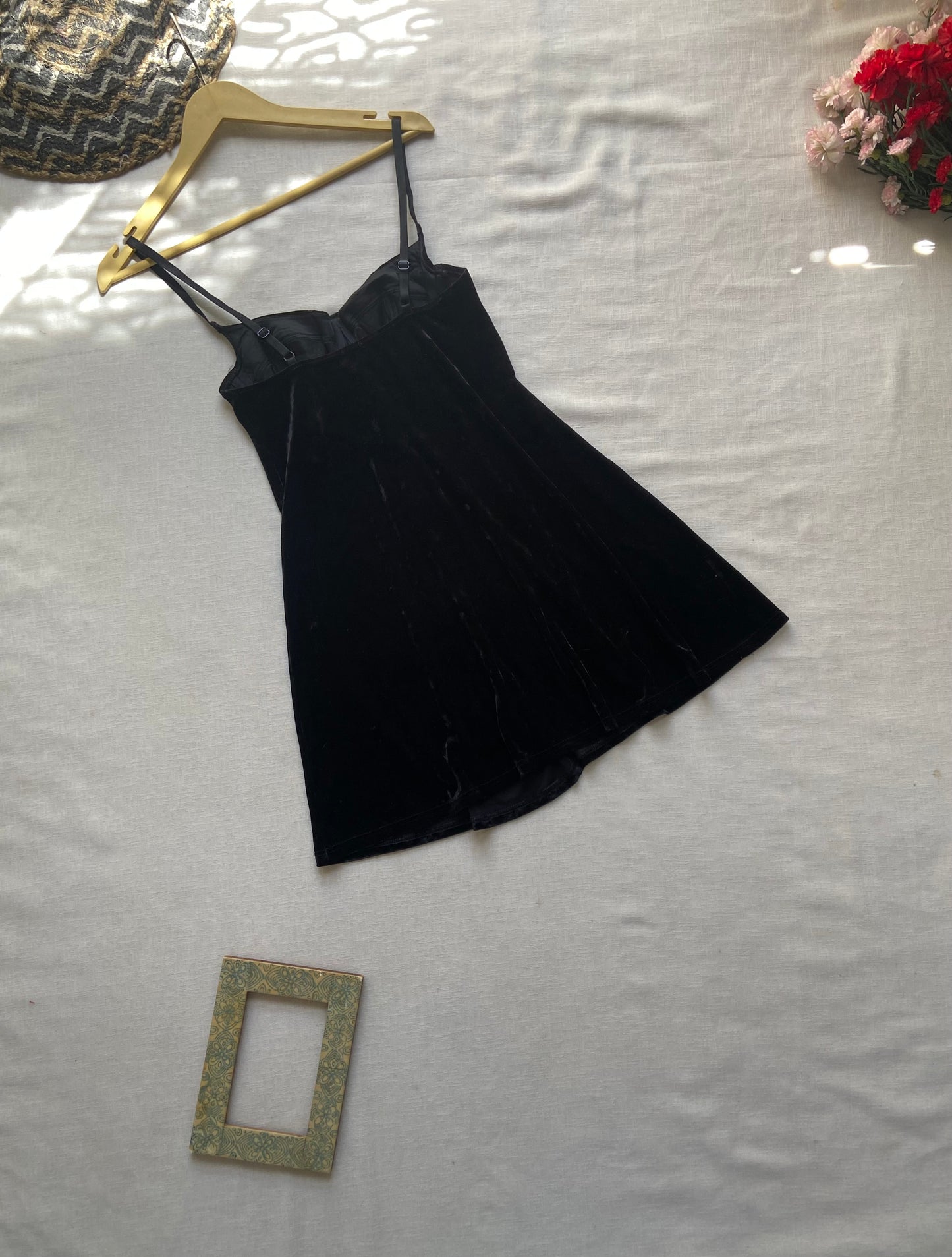 Black Velvet Spaghetti Strap Mini Dress