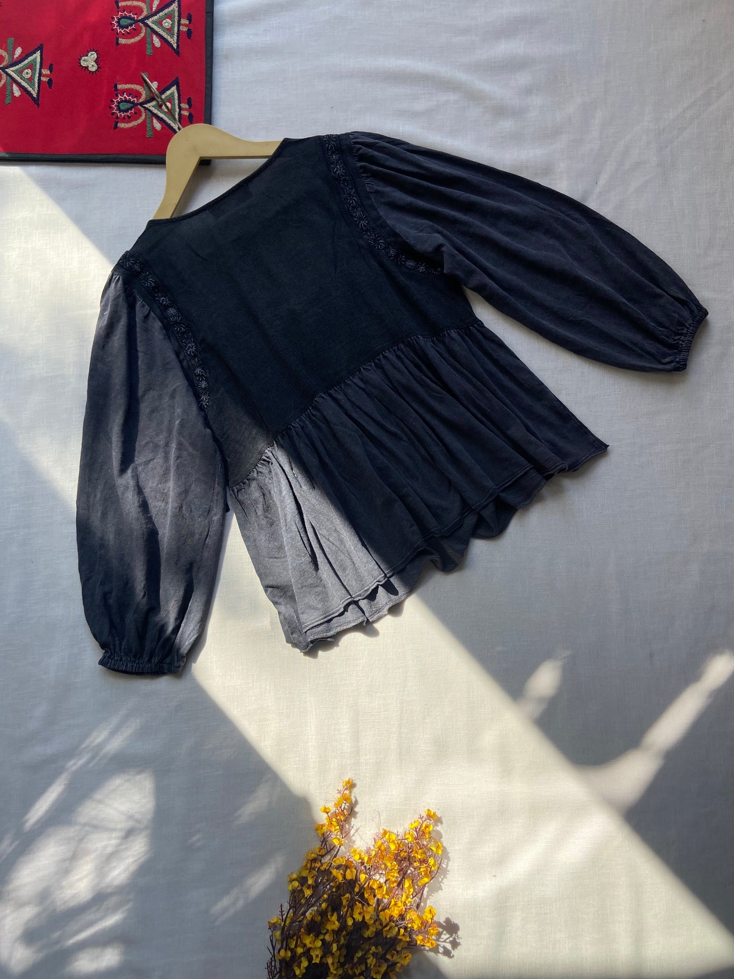 Elegant Black Embroidered Long Sleeve Blouse