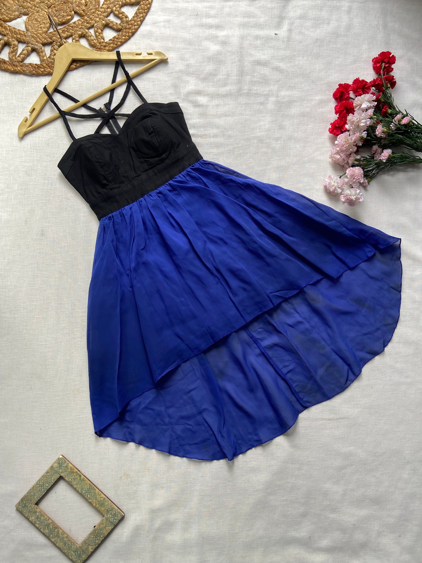 Blue And Black High Low Mini Dress