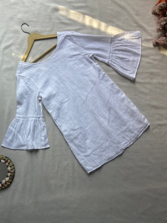 White Cotton Flared Sleeve Top