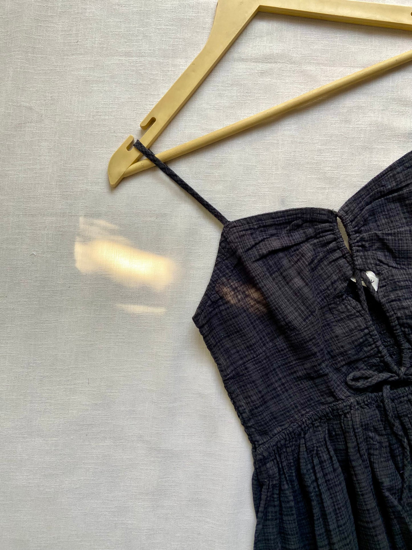 Black Checked Spaghetti Strap Tiered Dress