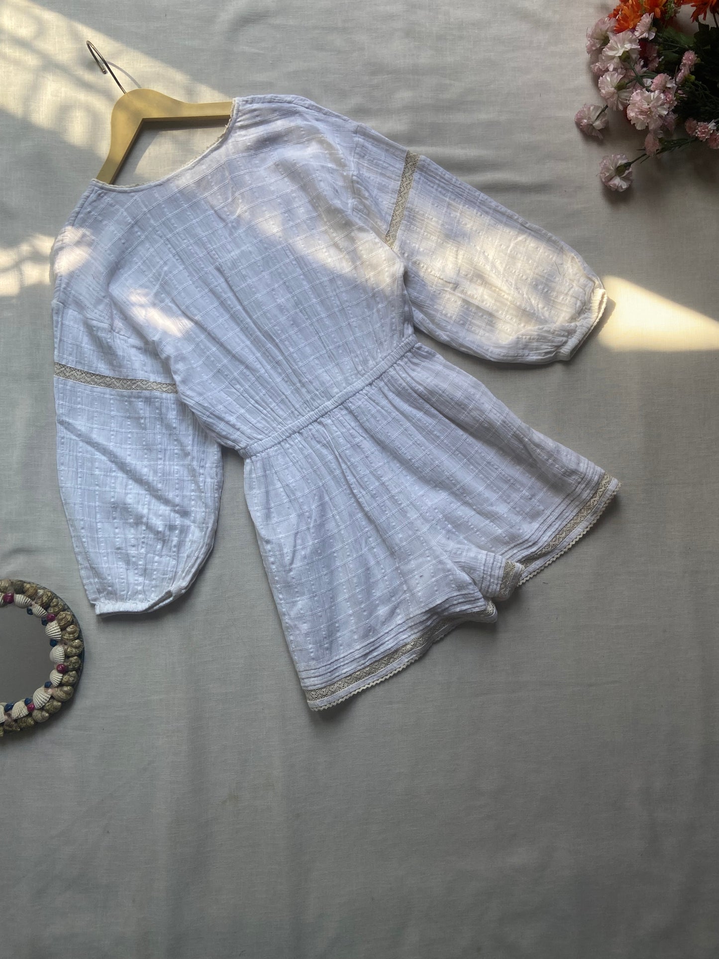 White Boho Lace-Trim Romper