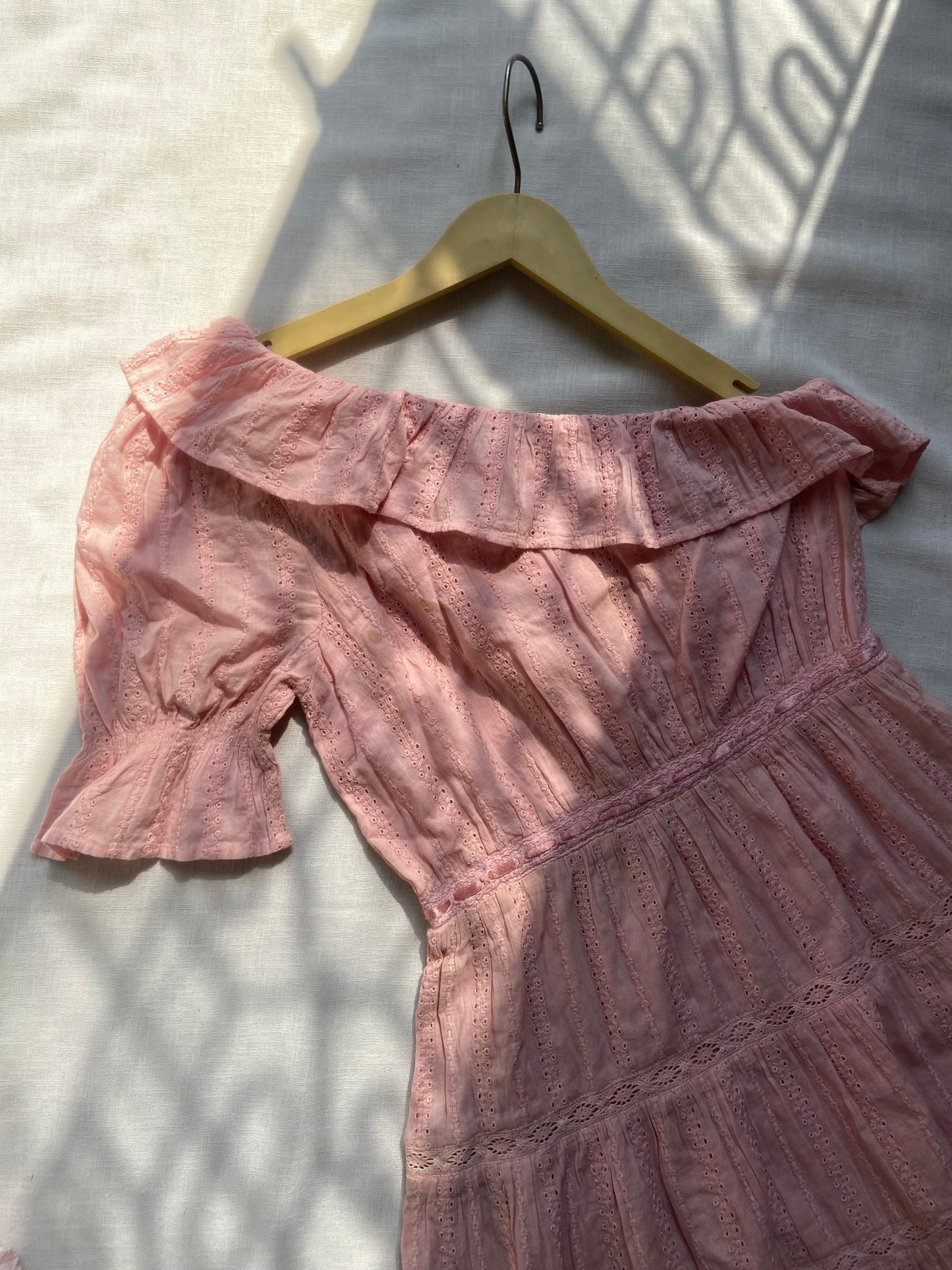 Pink Off-Shoulder Ruffle Dress