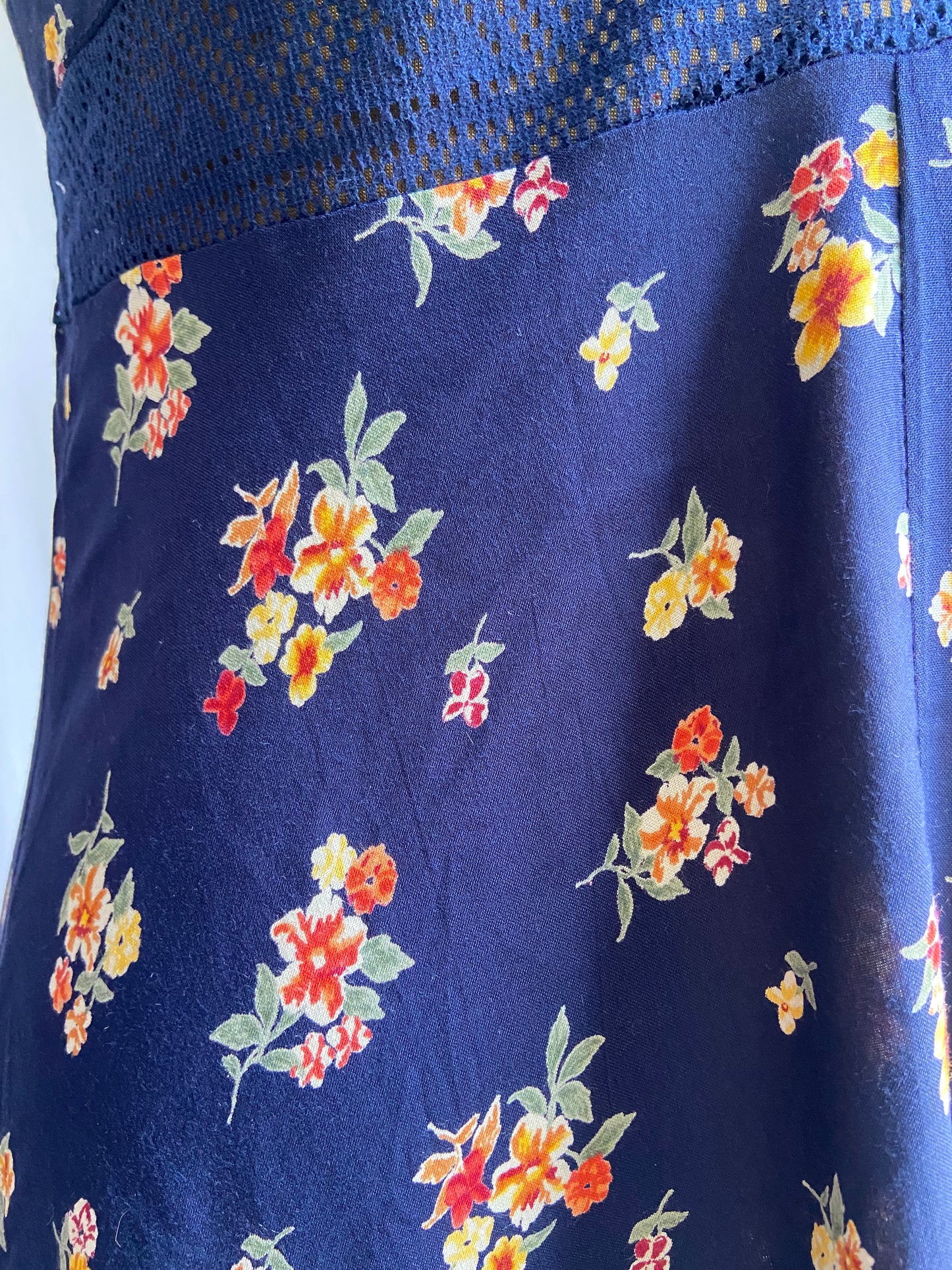 Navy Blue Floral Spaghetti Strap Maxi Dress