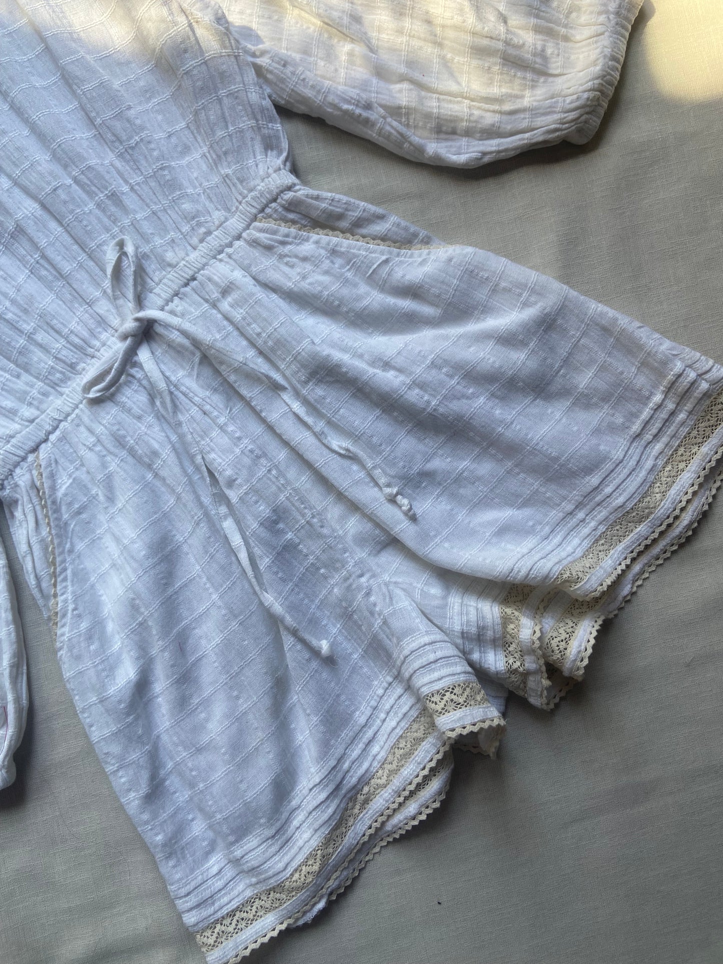 White Boho Lace-Trim Romper