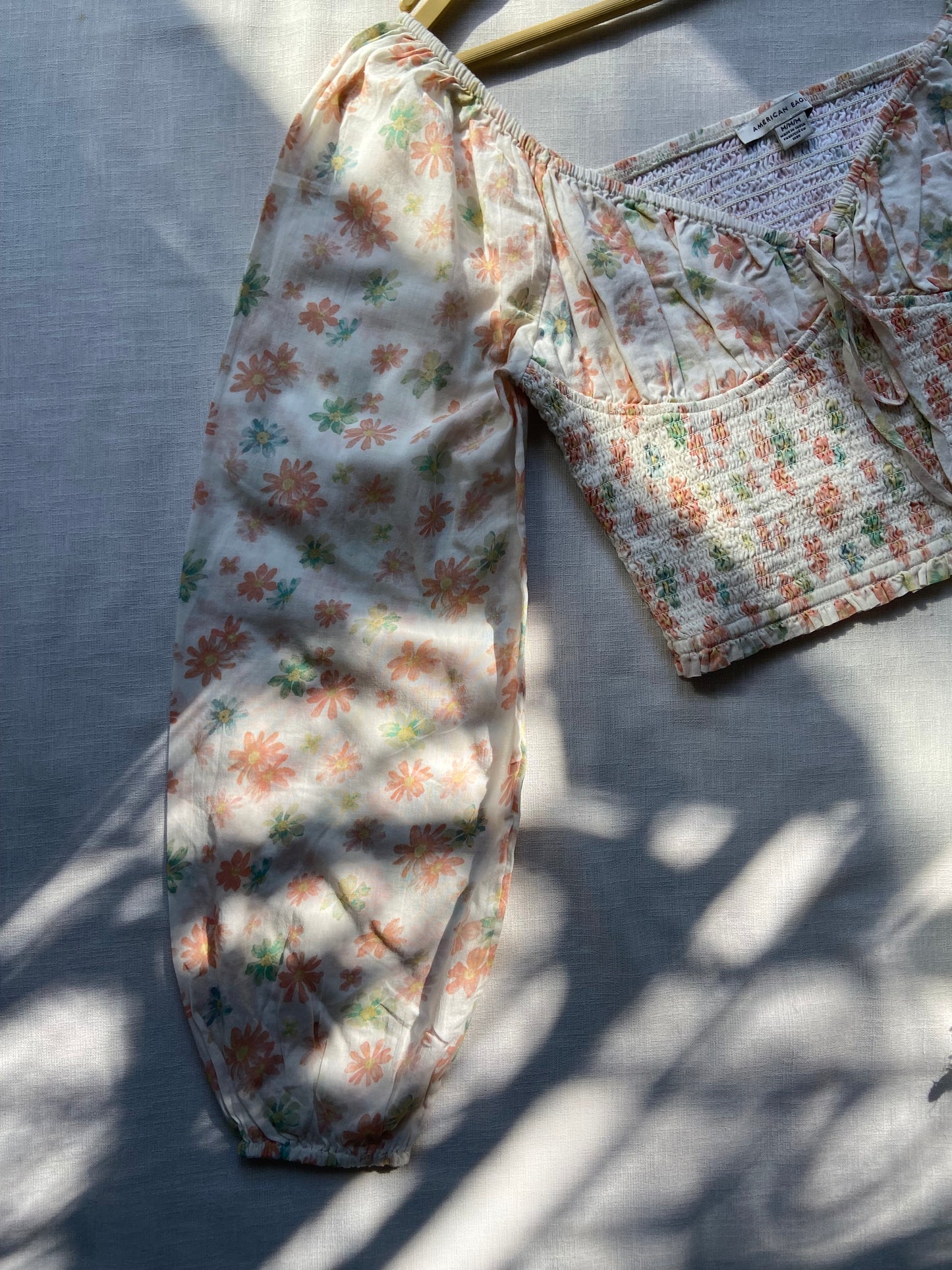 Floral Smocked Crop Top with Puff Sleeves