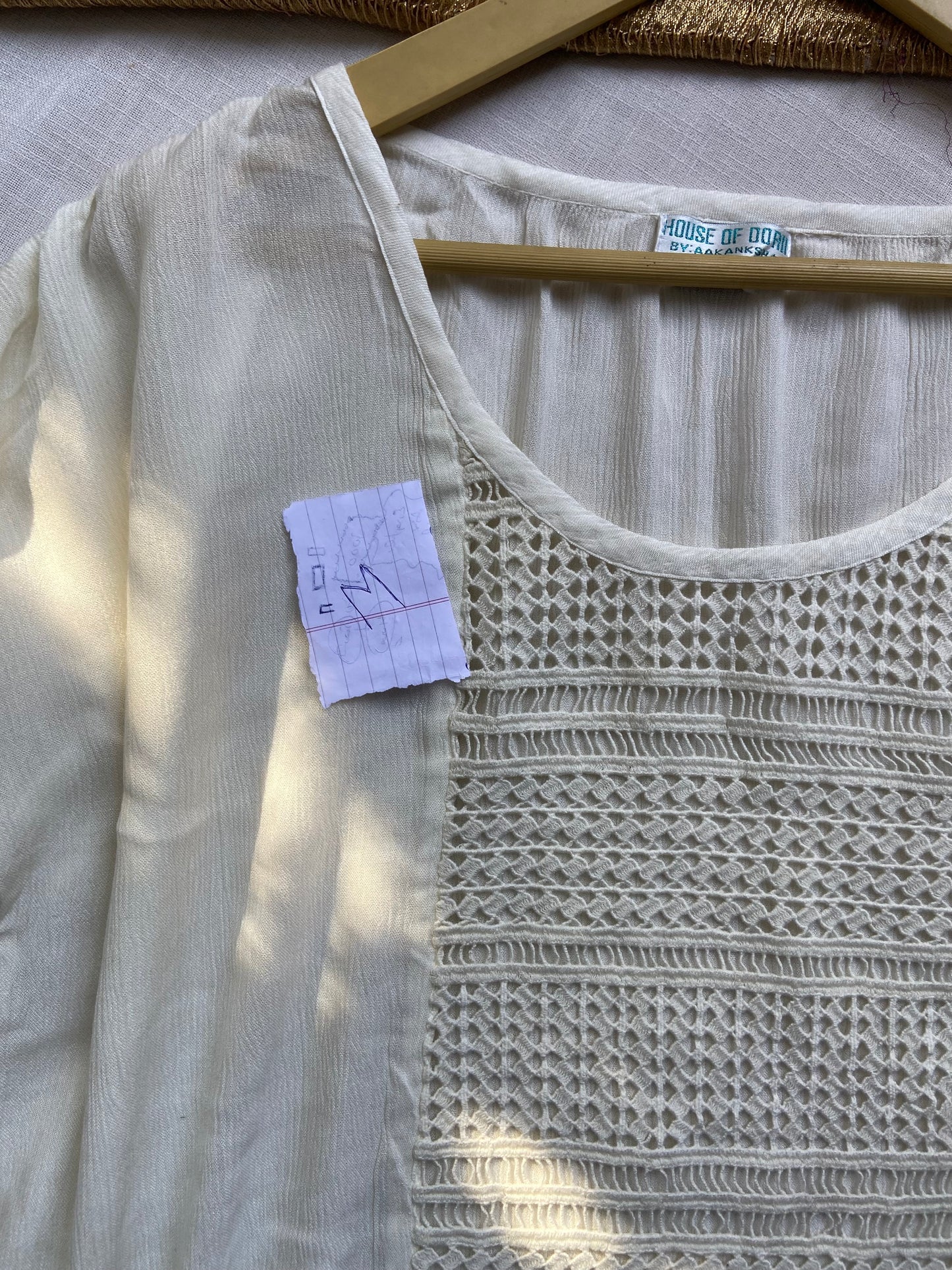 Women's Cream Crochet Panel Tunic Top