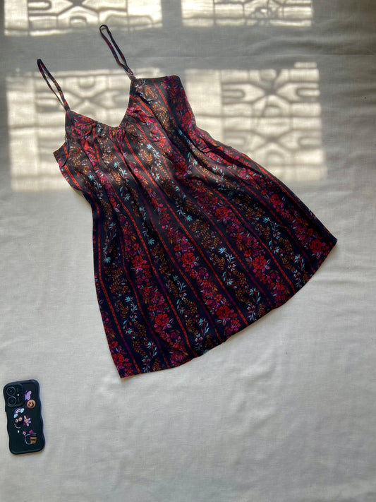 Floral Striped Sleeveless Mini Dress