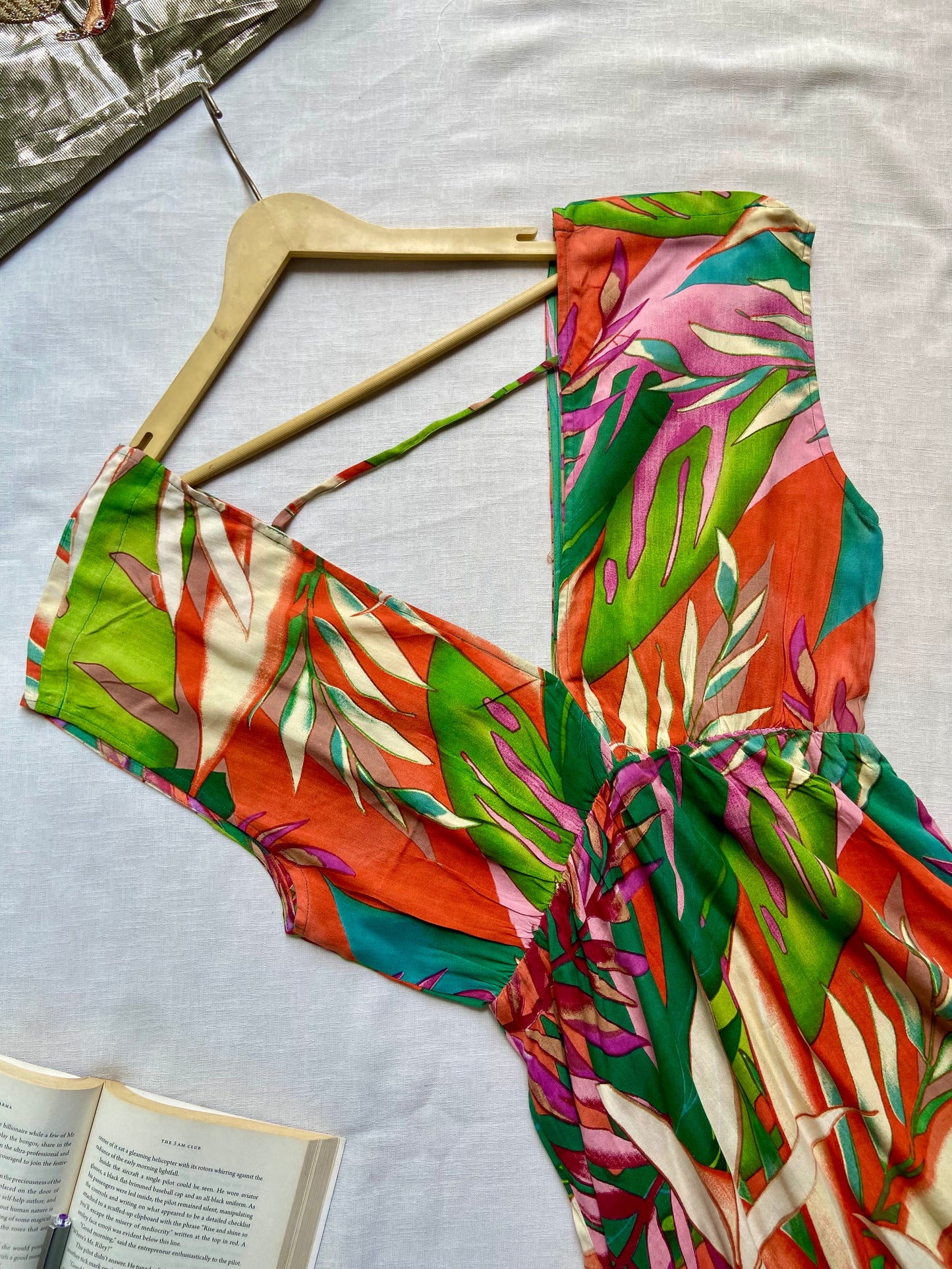 Tropical Print Ruffle Hem Wrap Dress