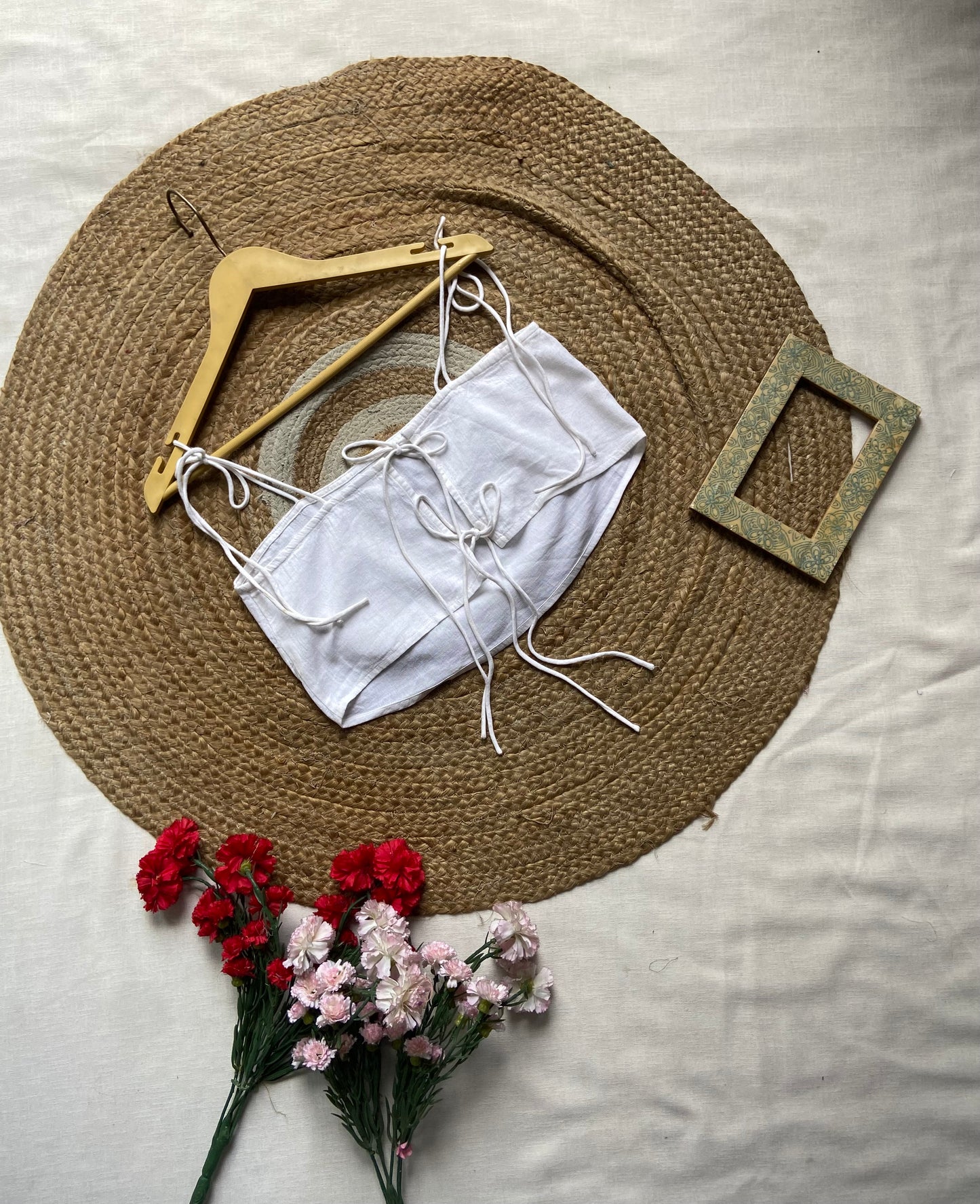 White Cotton Tie-Up Bandeau Top
