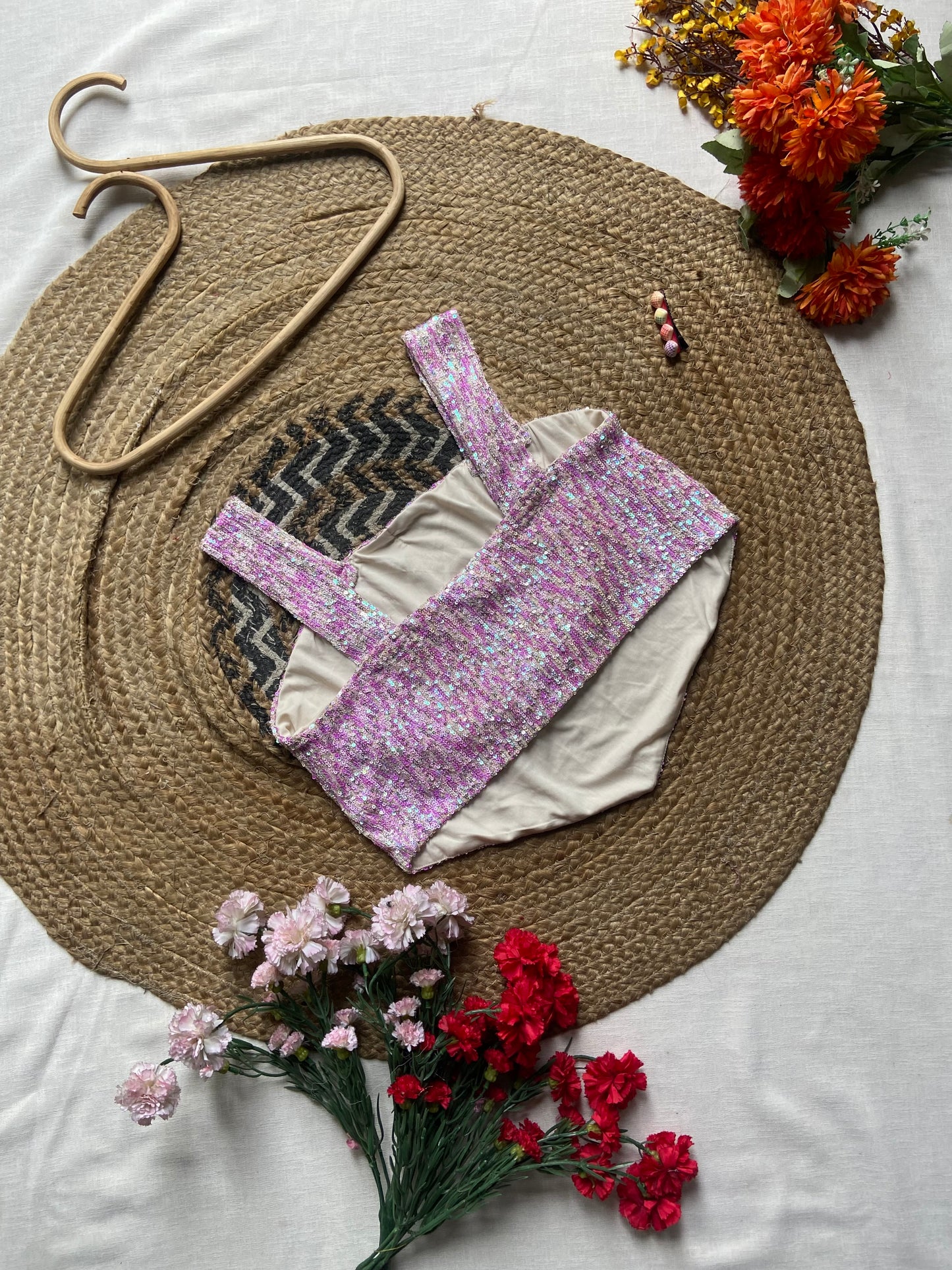 Women's Purple Sequin Sleeveless Party Crop Top