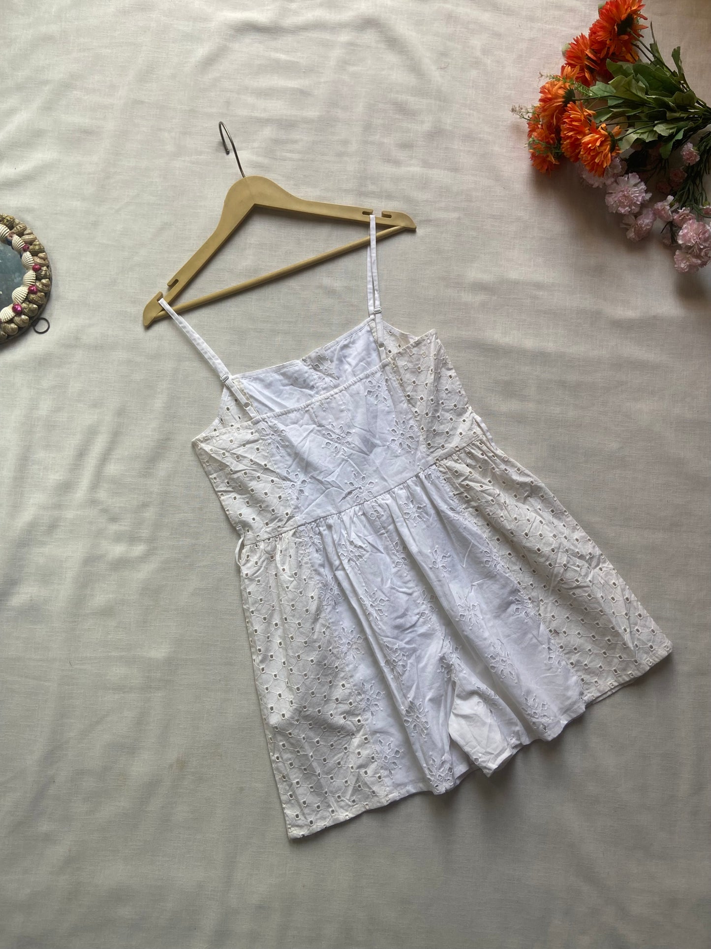 Pearl Meadow Eyelet Mini Dress