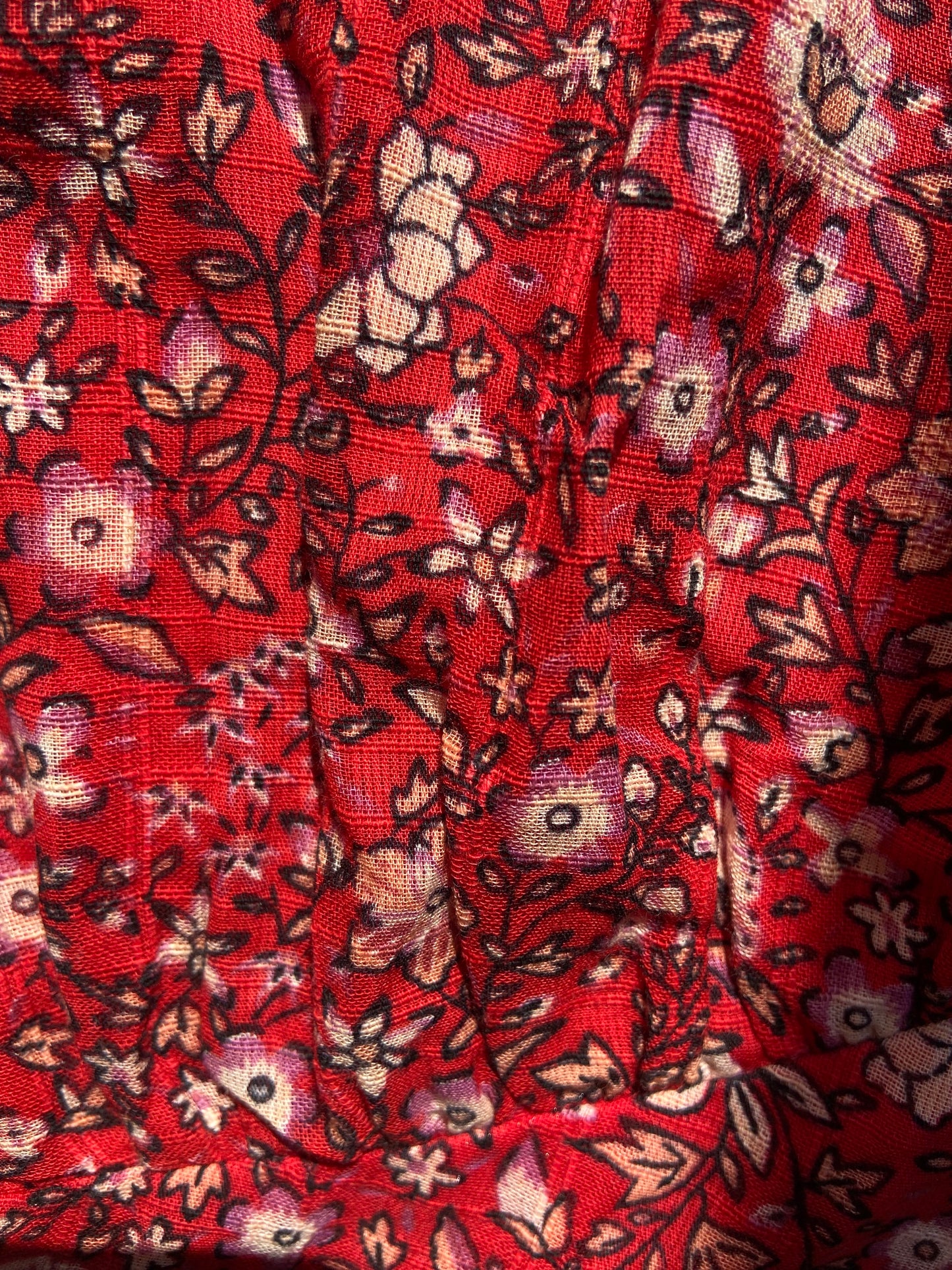 Red Floral Lace Trim V-Neck Top