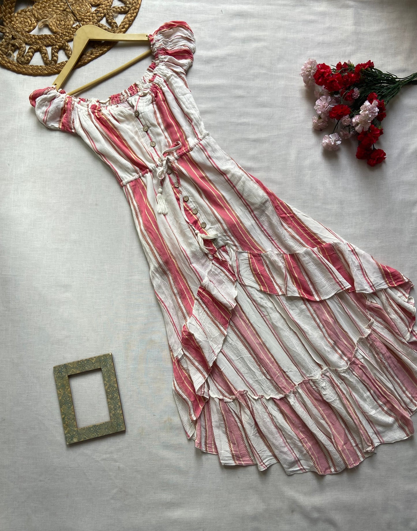 Stripe Print High Low Dress